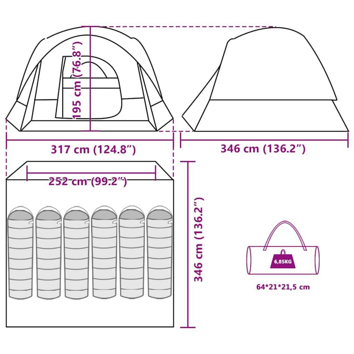 VIDAXL Tente familiale cabine 6 personnes tissu occultant impermeable