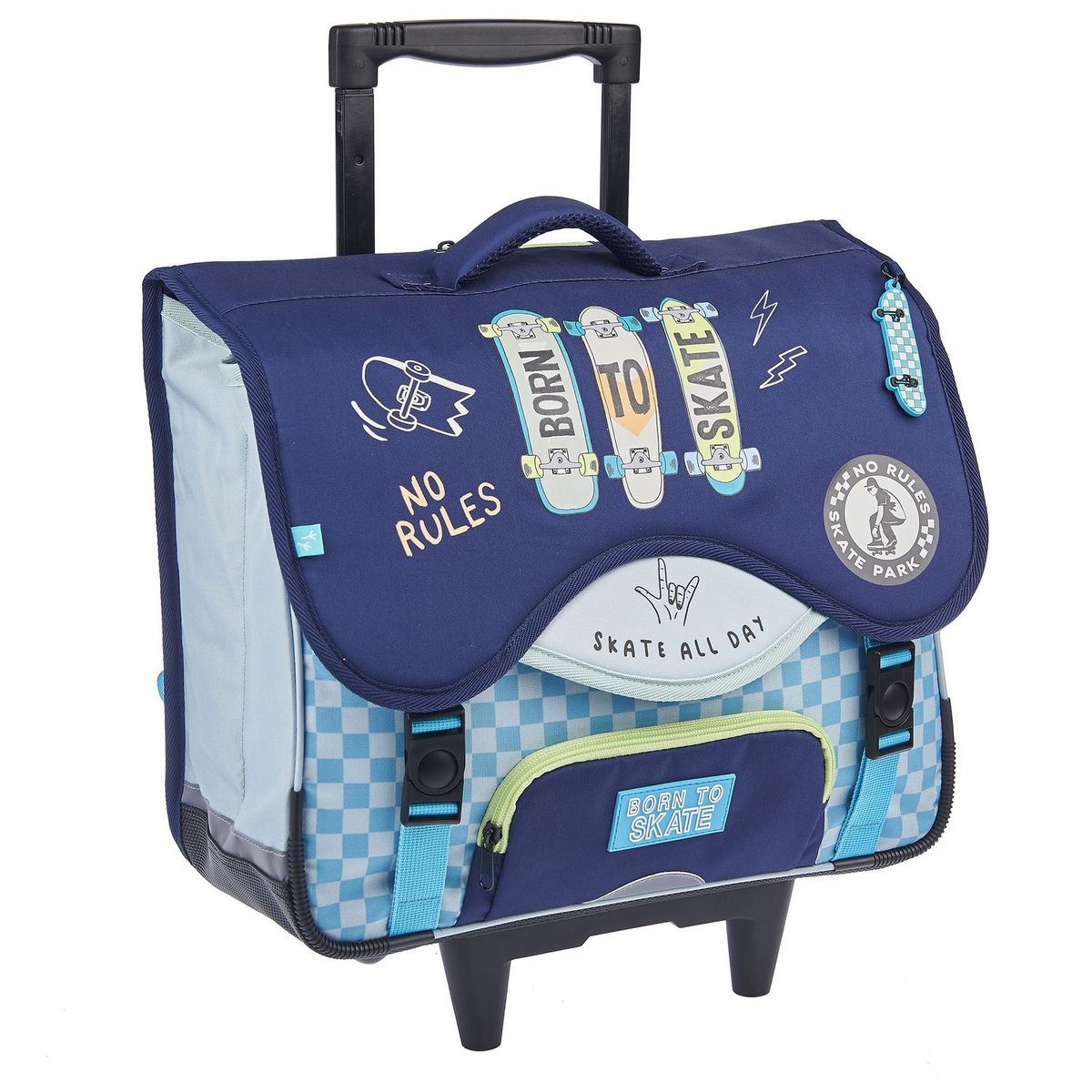 AUCHAN Cartable à roulettes bleu SKATE