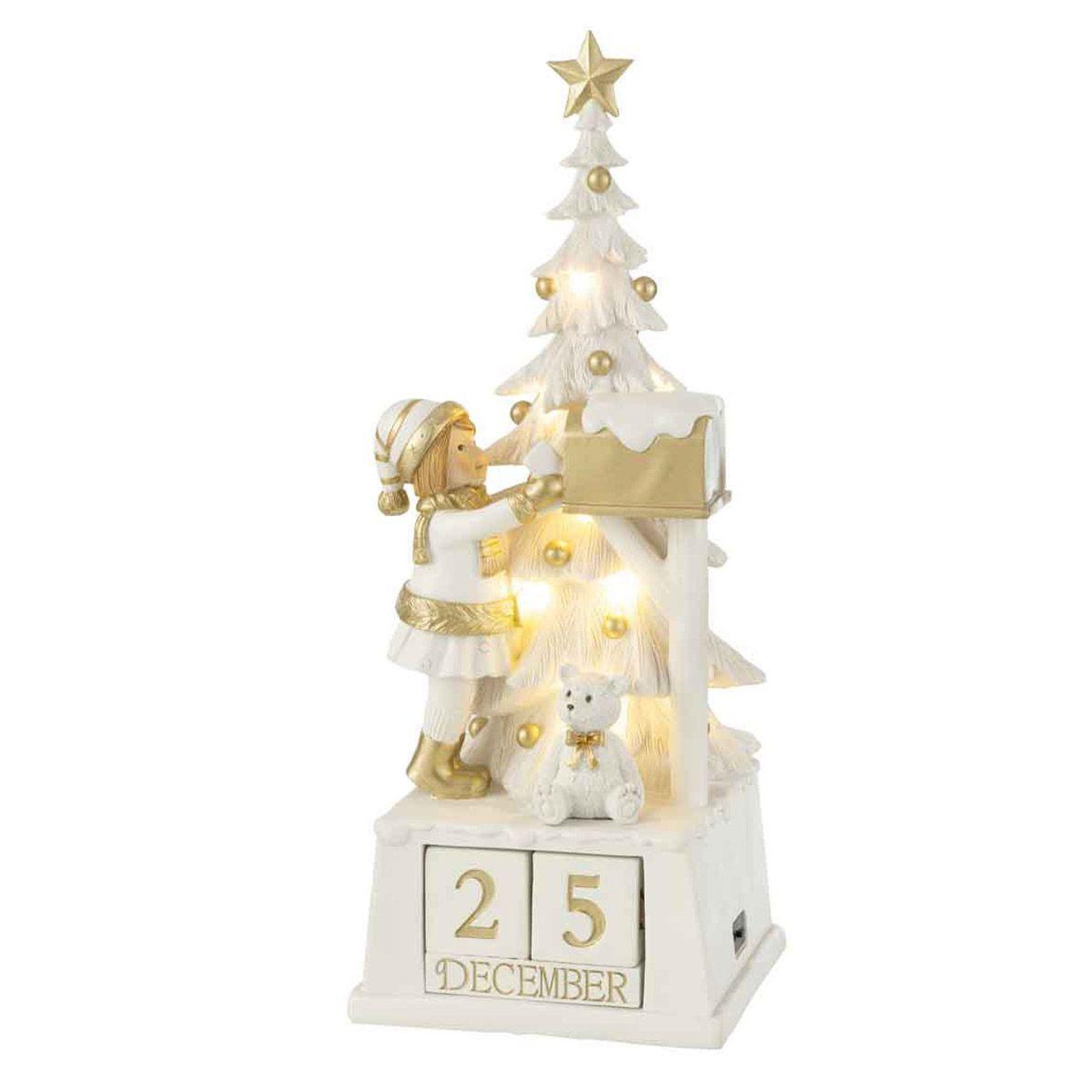 Voir la diapositive 2 : J-LINE Calendrier déco  sapin de noël  49cm blanc & or