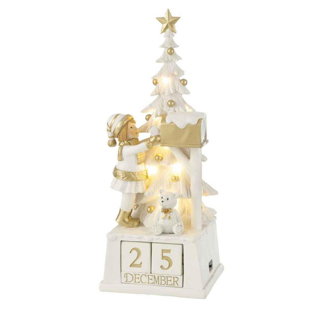 Paris Prix Calendrier Déco  Sapin de Noël  49cm Blanc & Or