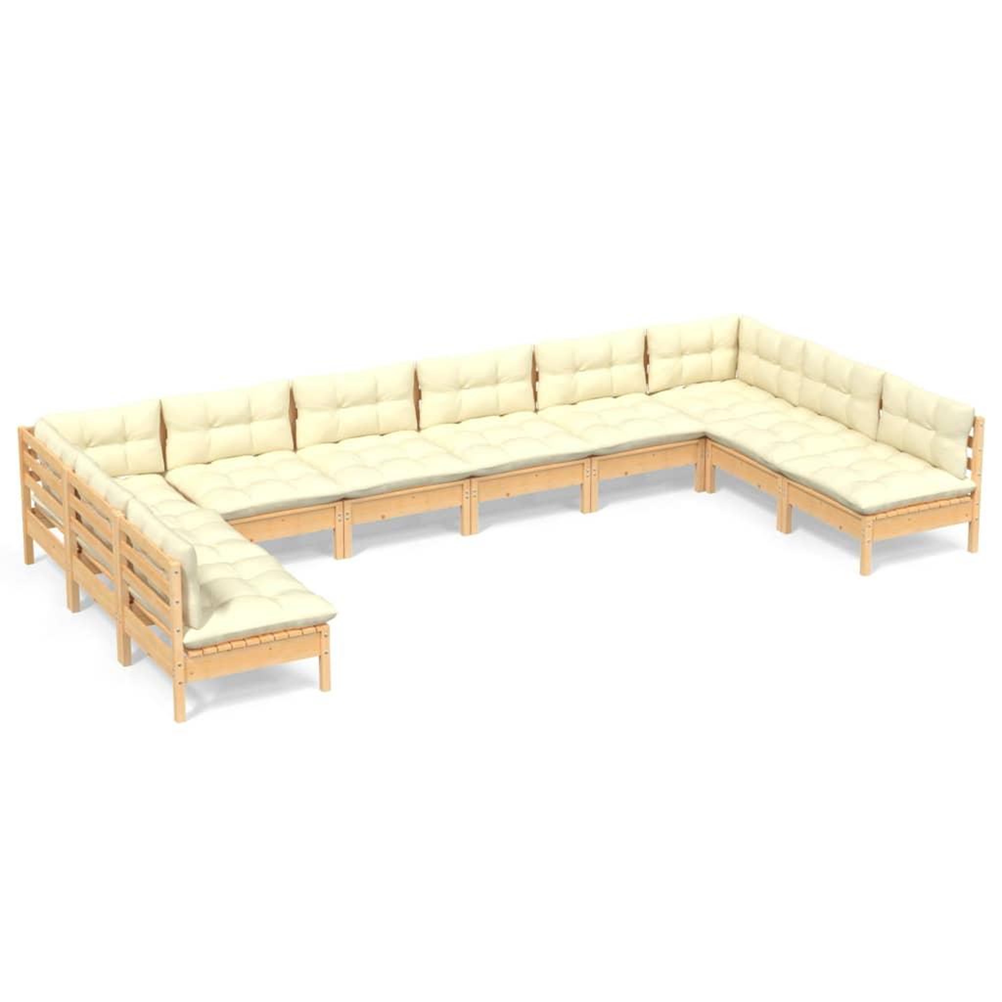 Voir la diapositive 2 : VIDAXL Salon de jardin 10 pcs avec coussins creme bois de pin massif