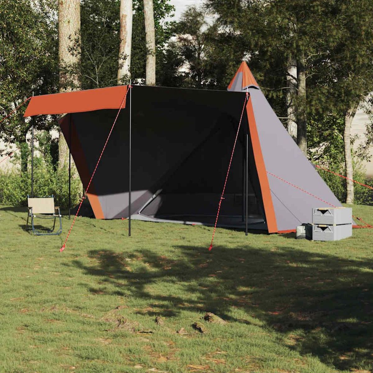 VIDAXL Tente familiale tipi 6 personnes gris et orange impermeable