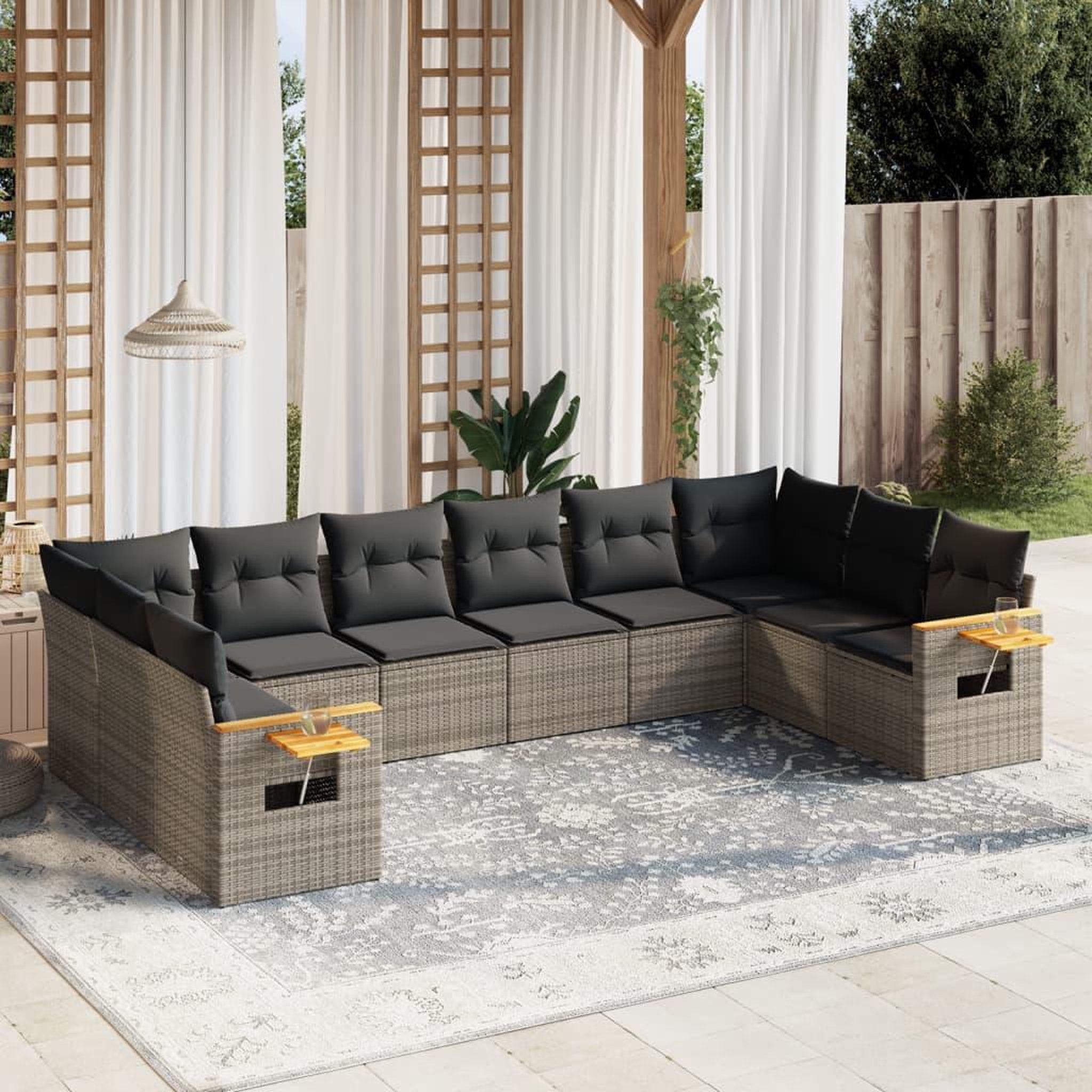 VIDAXL Salon de jardin avec coussins 10 pcs gris resine tressee