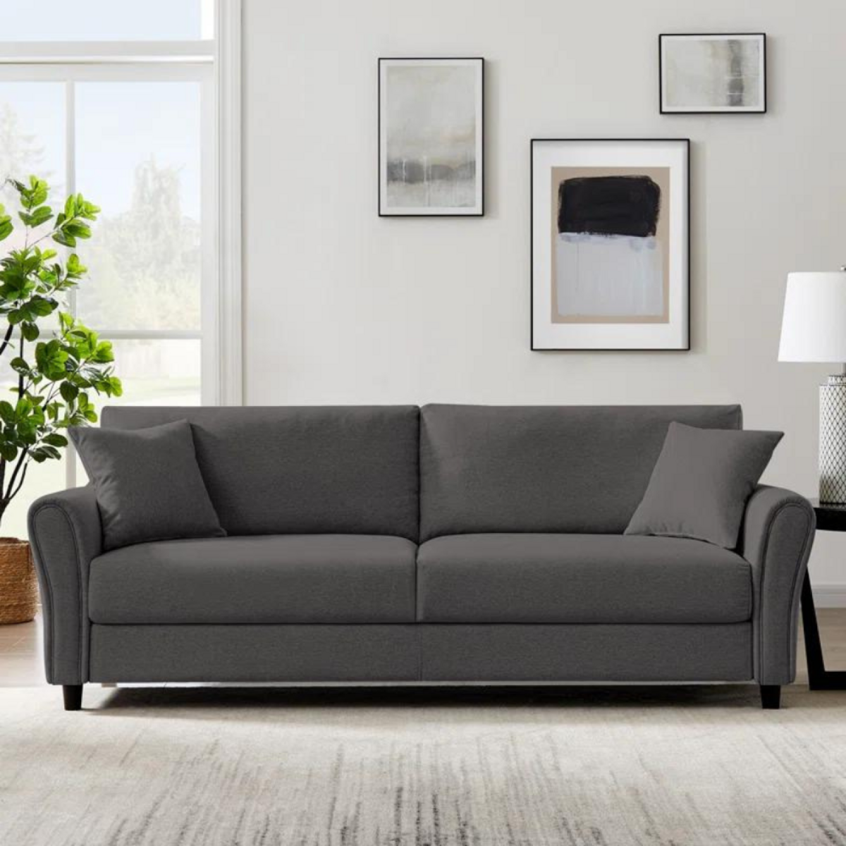 CONCEPT USINE Canapé droit en tissu 4 places gris foncé LUCERNE