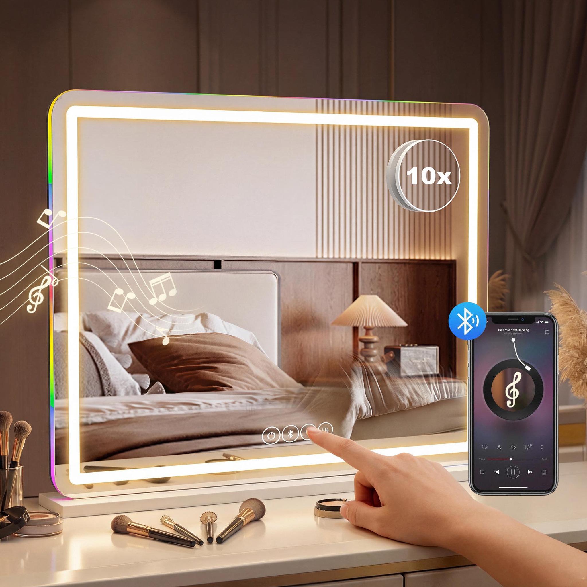 Voir la diapositive 2 : HOMCOM Miroir led tactile réglable grossissant 10x hp intégré autoportant