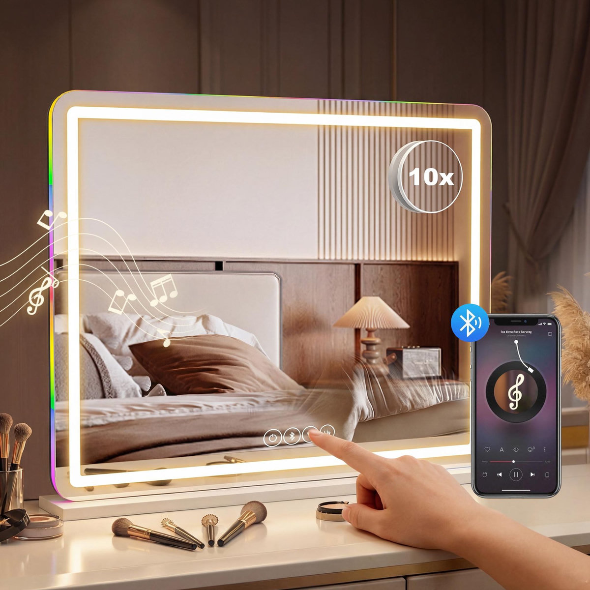 HOMCOM Miroir LED tactile réglable grossissant 10x HP intégré autoportant