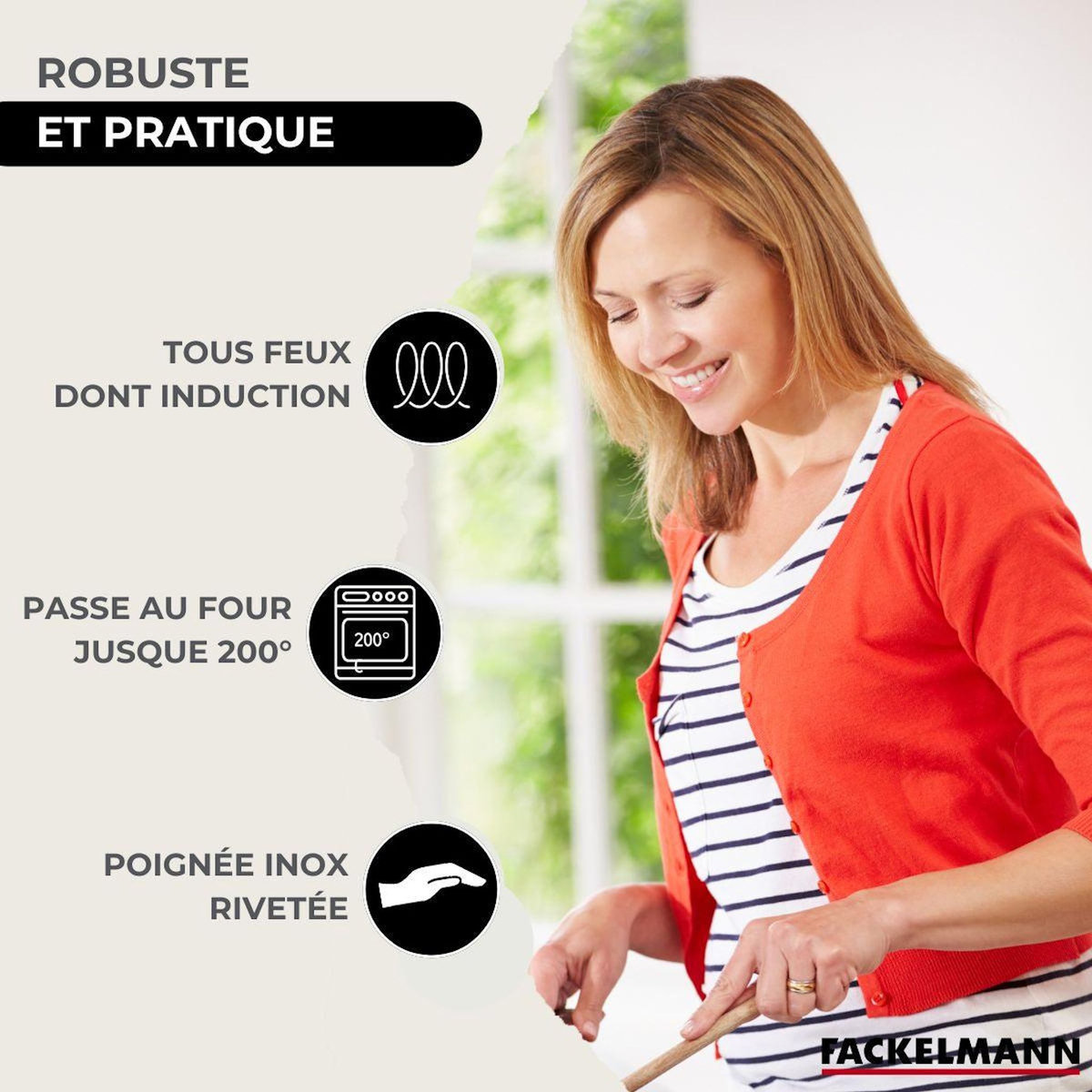 Fackelmann Set 3 poêles 20, 24 et 28 cm en inox, 3 faitouts inox 16, 20 et 24 cm et 5 ustensiles Fackelmann Eterna