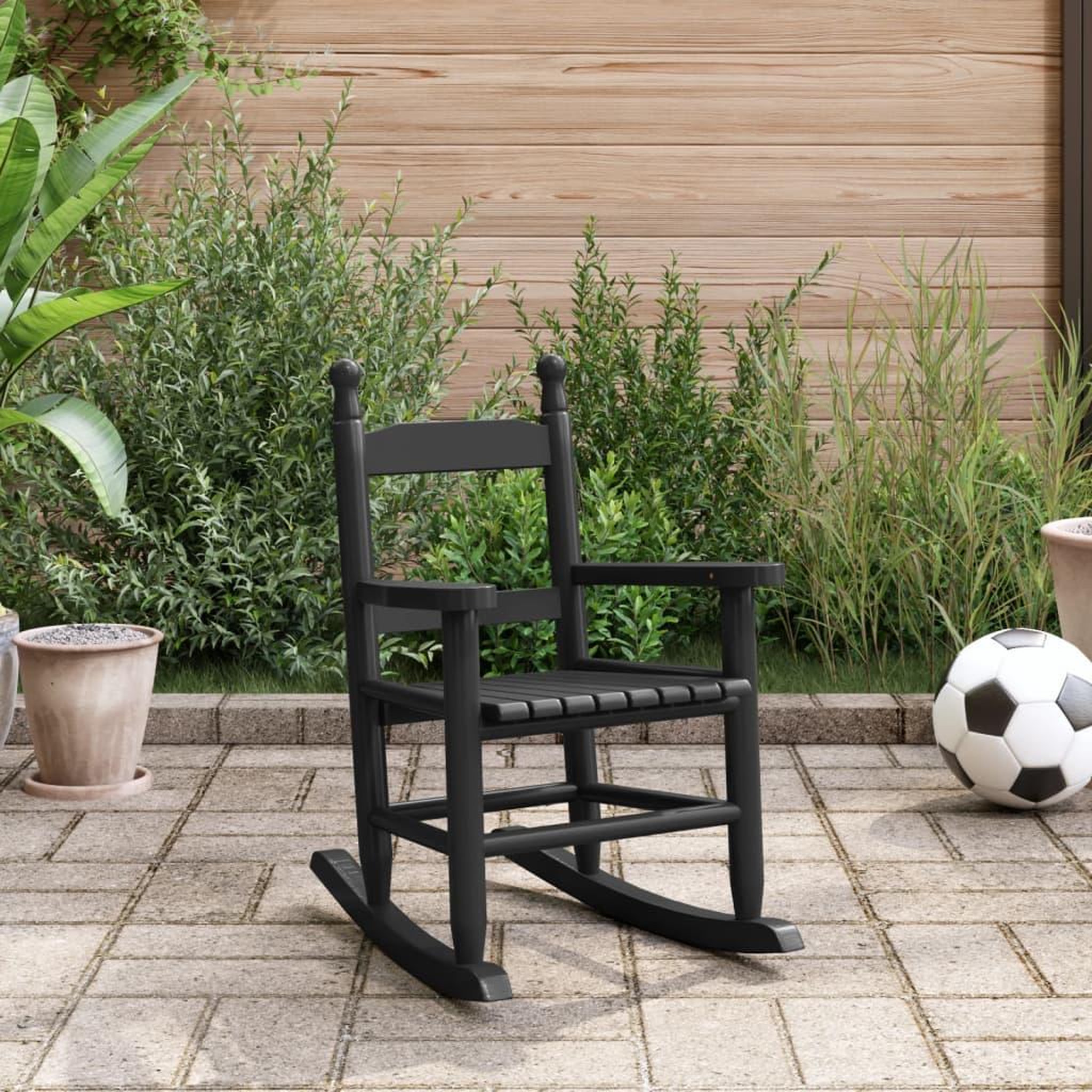 Voir la diapositive 3 : VIDAXL Chaise a bascule enfants noir bois de peuplier massif