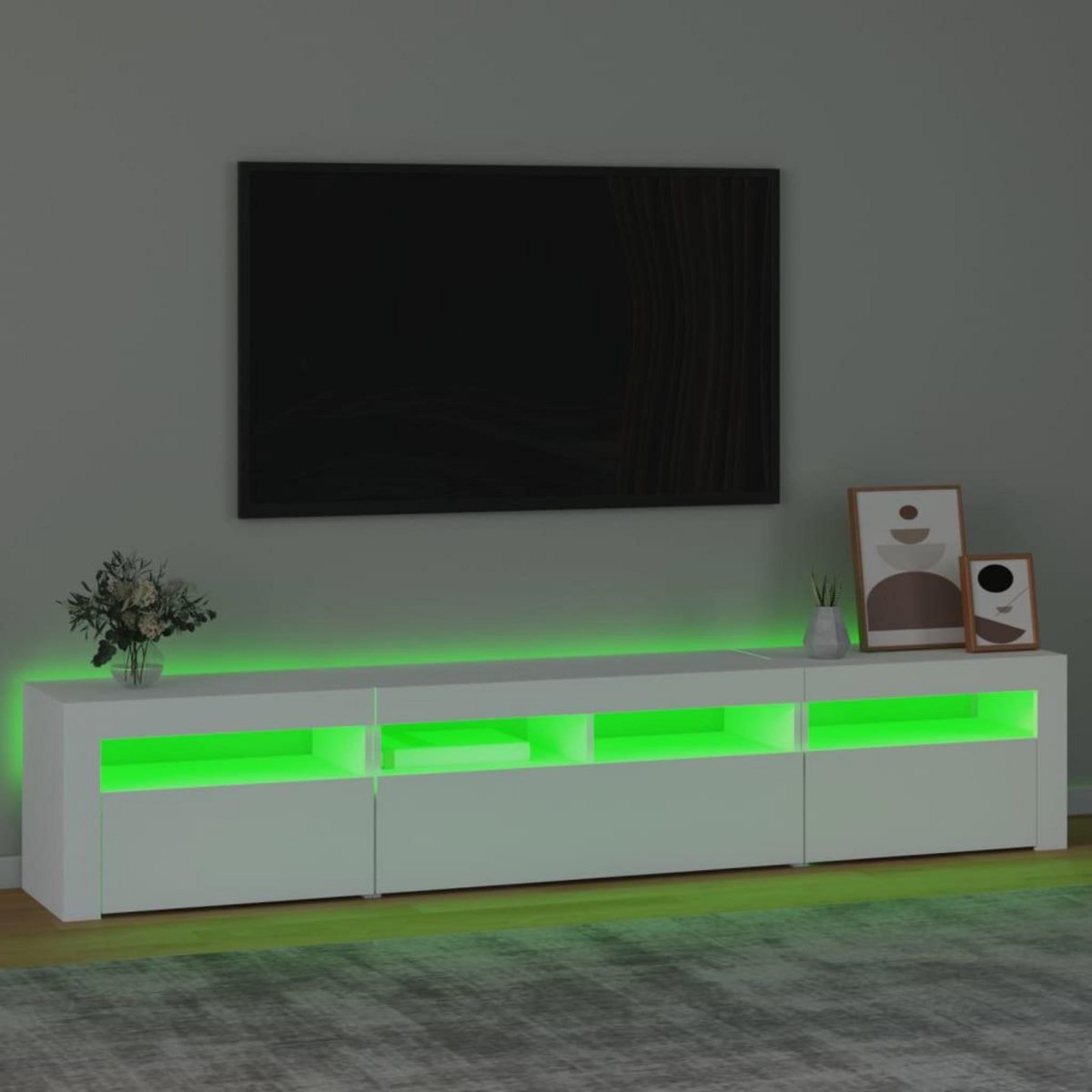 VIDAXL Meuble TV avec lumieres LED Blanc 210x35x40 cm