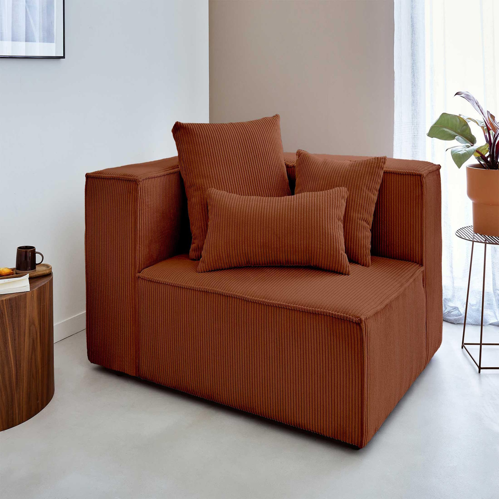 LISA DESIGN Colombine - module d'assise gauche - en velours côtelé. Coloris disponibles : Orange, Noir