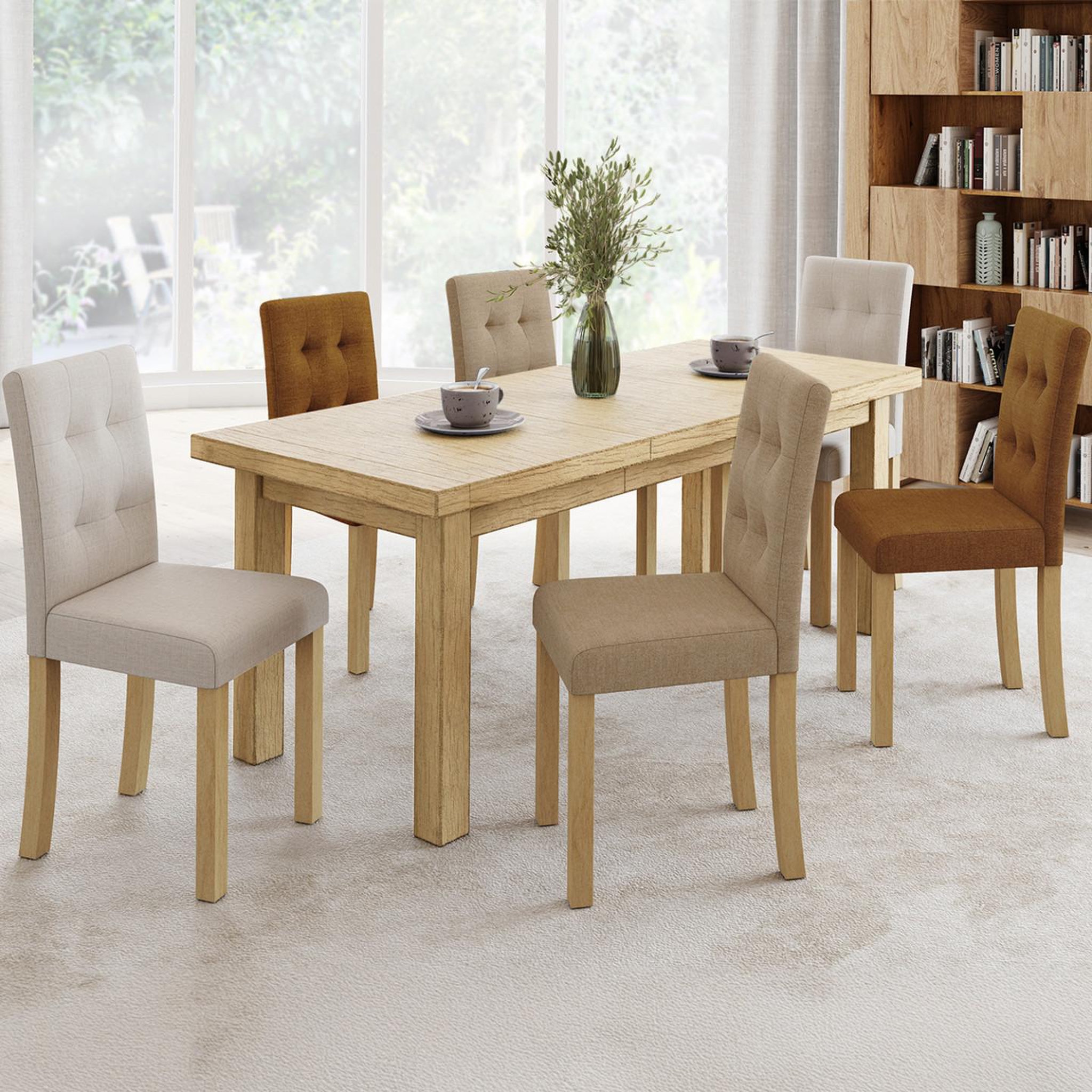 Voir la diapositive 2 : ID MARKET Lot de 6 chaises polga capitonnées mix color taupe, beige et marron