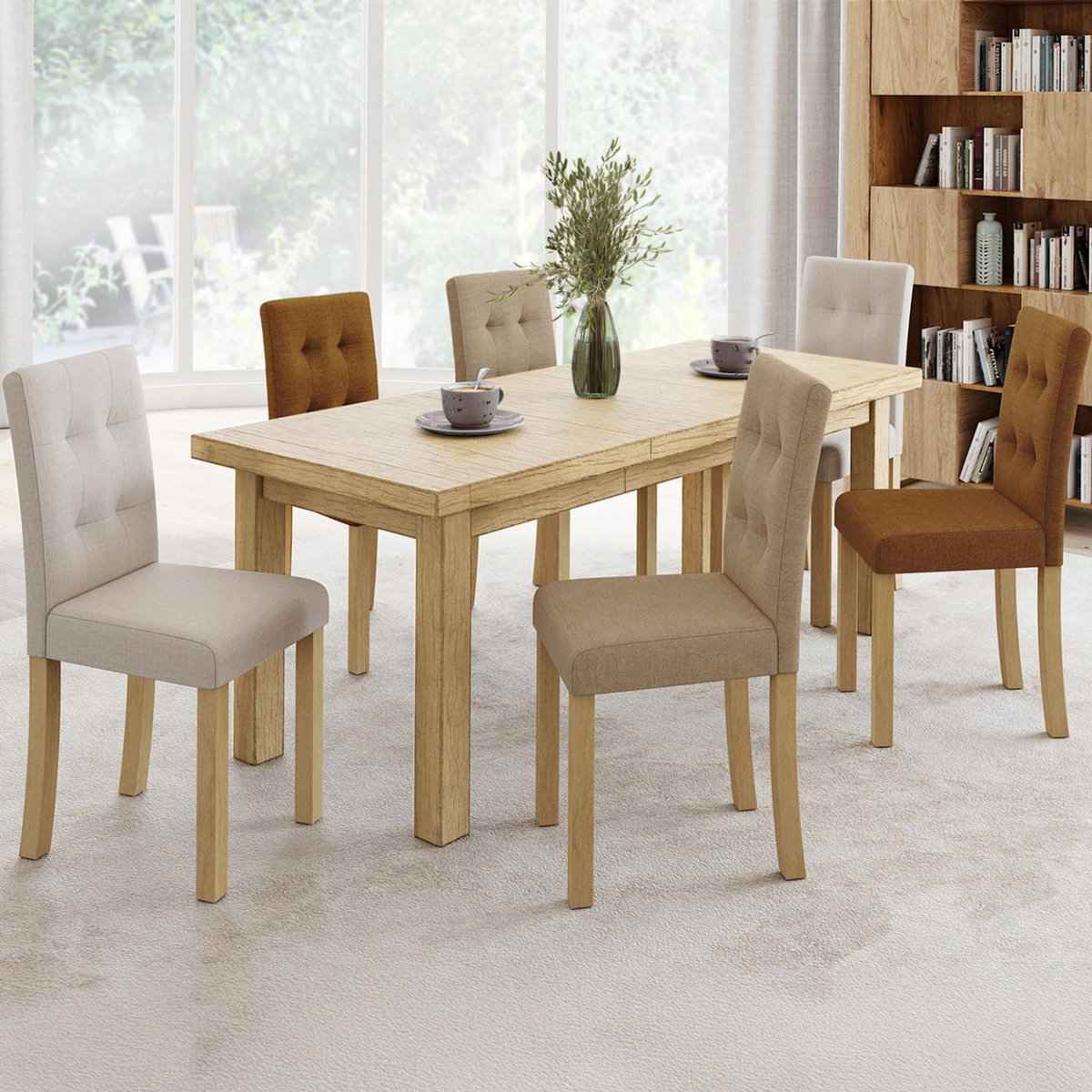 ID MARKET Lot de 6 chaises POLGA capitonnées mix color taupe, beige et marron