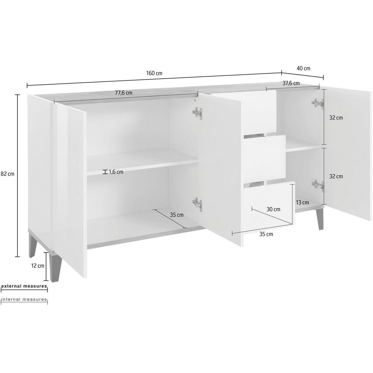 Buffet moderne 3 portes 3 tiroirs L160cm BARI