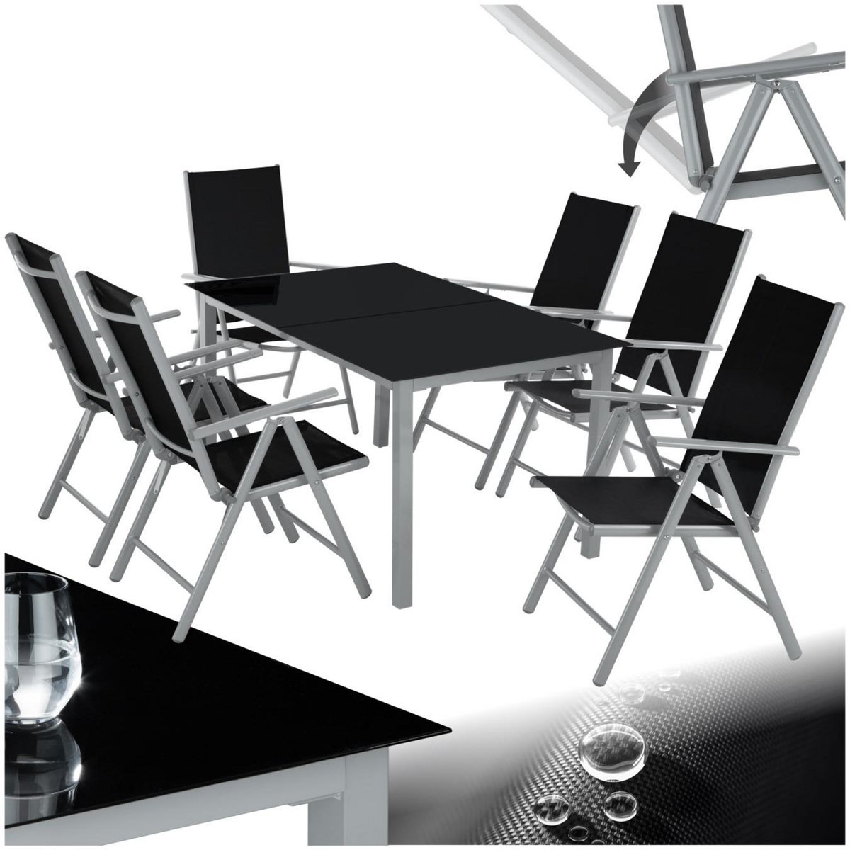 tectake Ensemble salon de jardin avec cadre en aluminium pour 6 personnes argent