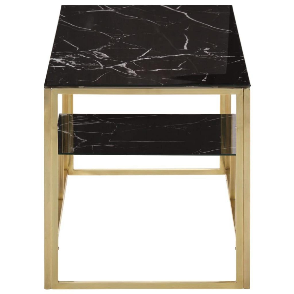 VIDAXL Table basse dore acier inoxydable et verre trempe