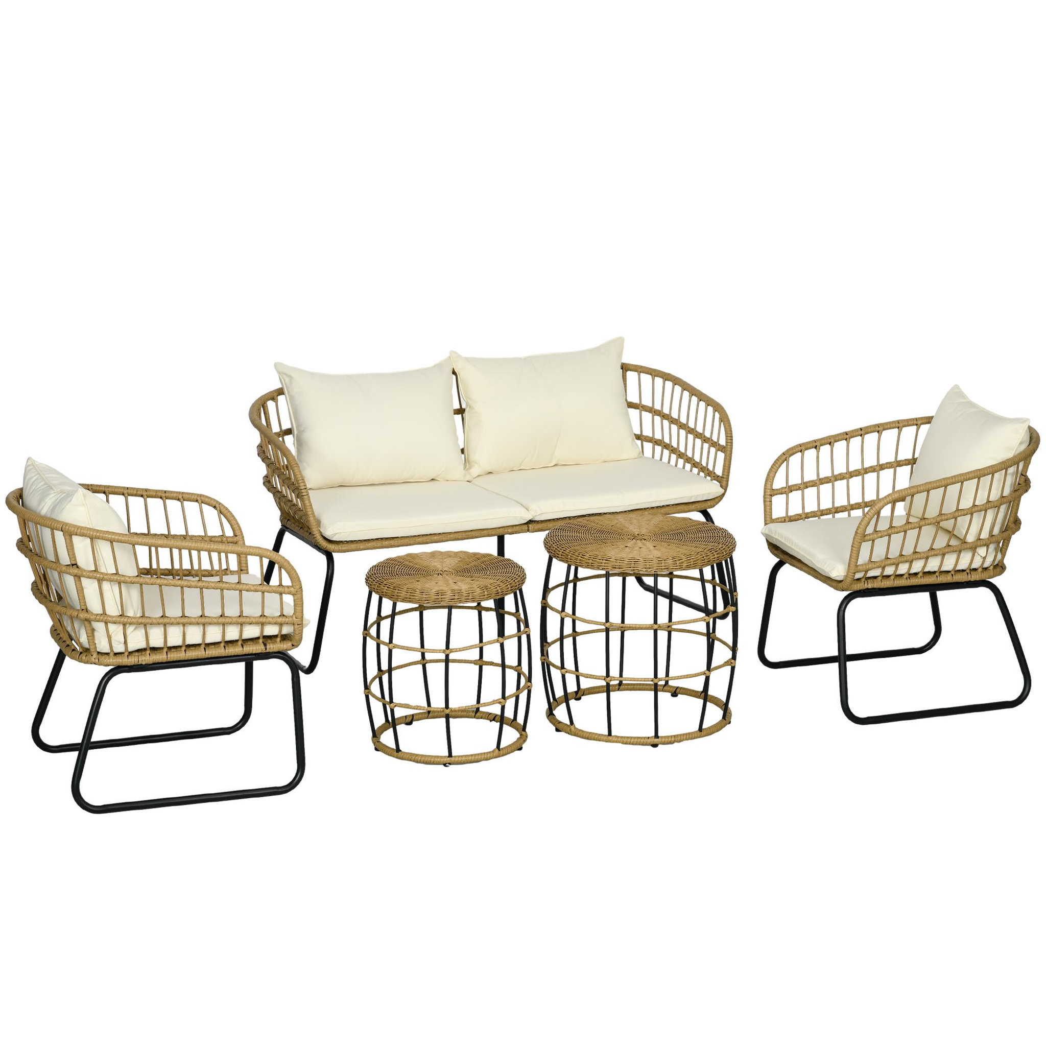 Voir la diapositive 1 : OUTSUNNY Ensemble salon de jardin 4 places 5 pièces avec coussins style bohème chic