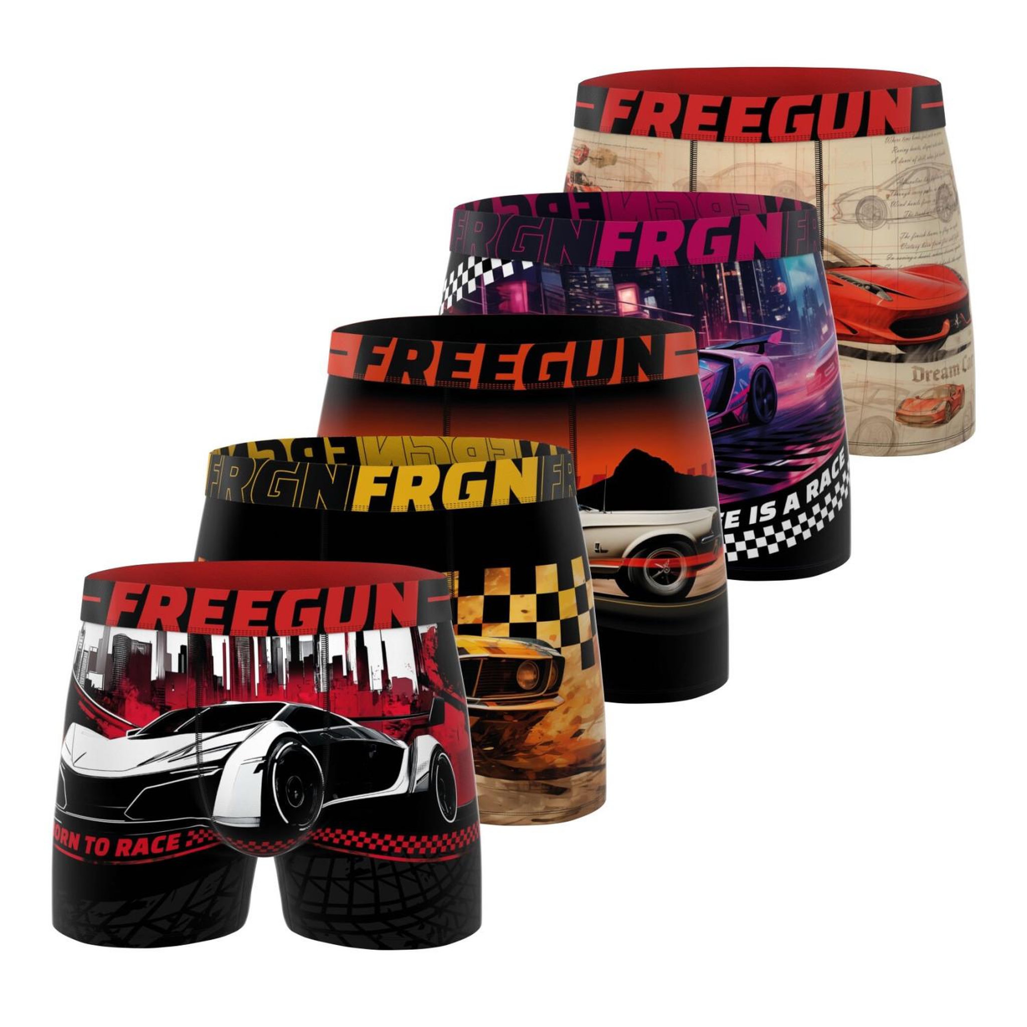 FREEGUN Lot de 5 boxers enfant Car Racing. Coloris disponibles : Rouge