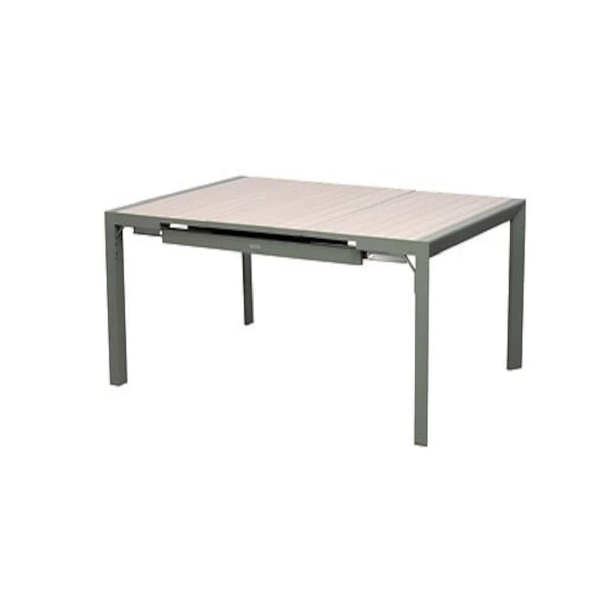 HESPERIDE Table de jardin carrée extensible alu Evasion 8/10 places effet bois lin et laurier - Hespéride