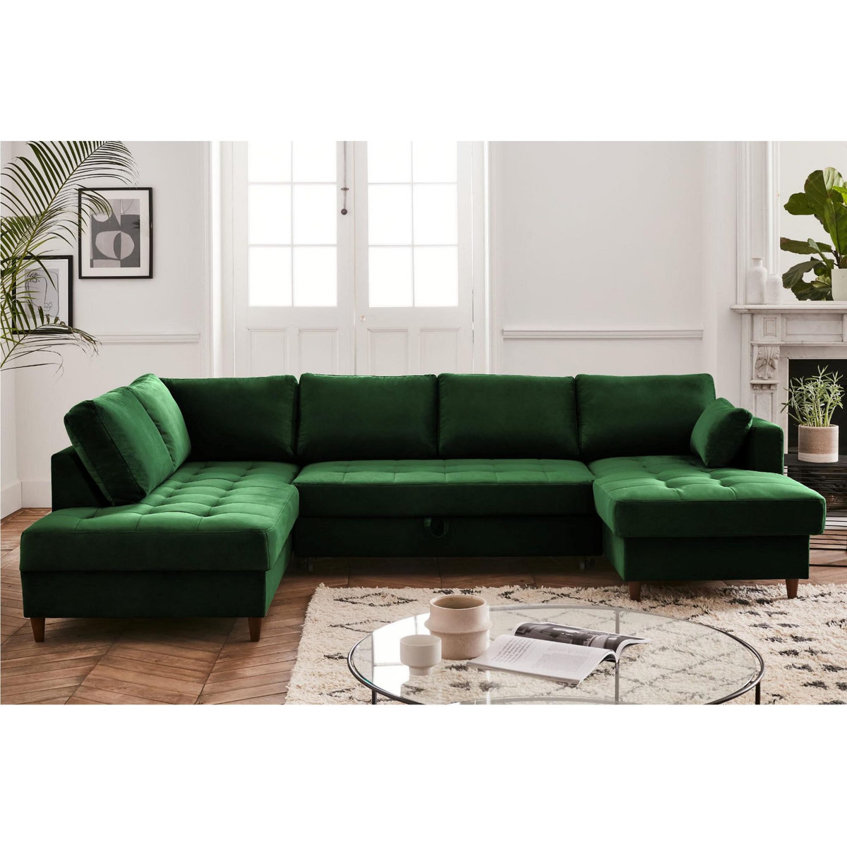 LISA DESIGN Anna - canapé panoramique d'angle gauche - 7 places - convertible avec coffre - en velours