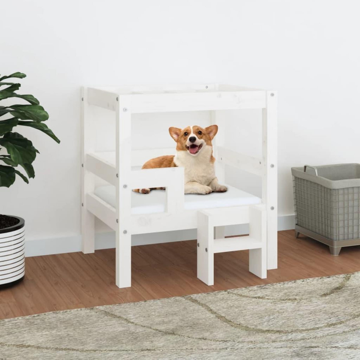 VIDAXL Lit pour chien Blanc 55,5x53,5x60 cm Bois de pin solide