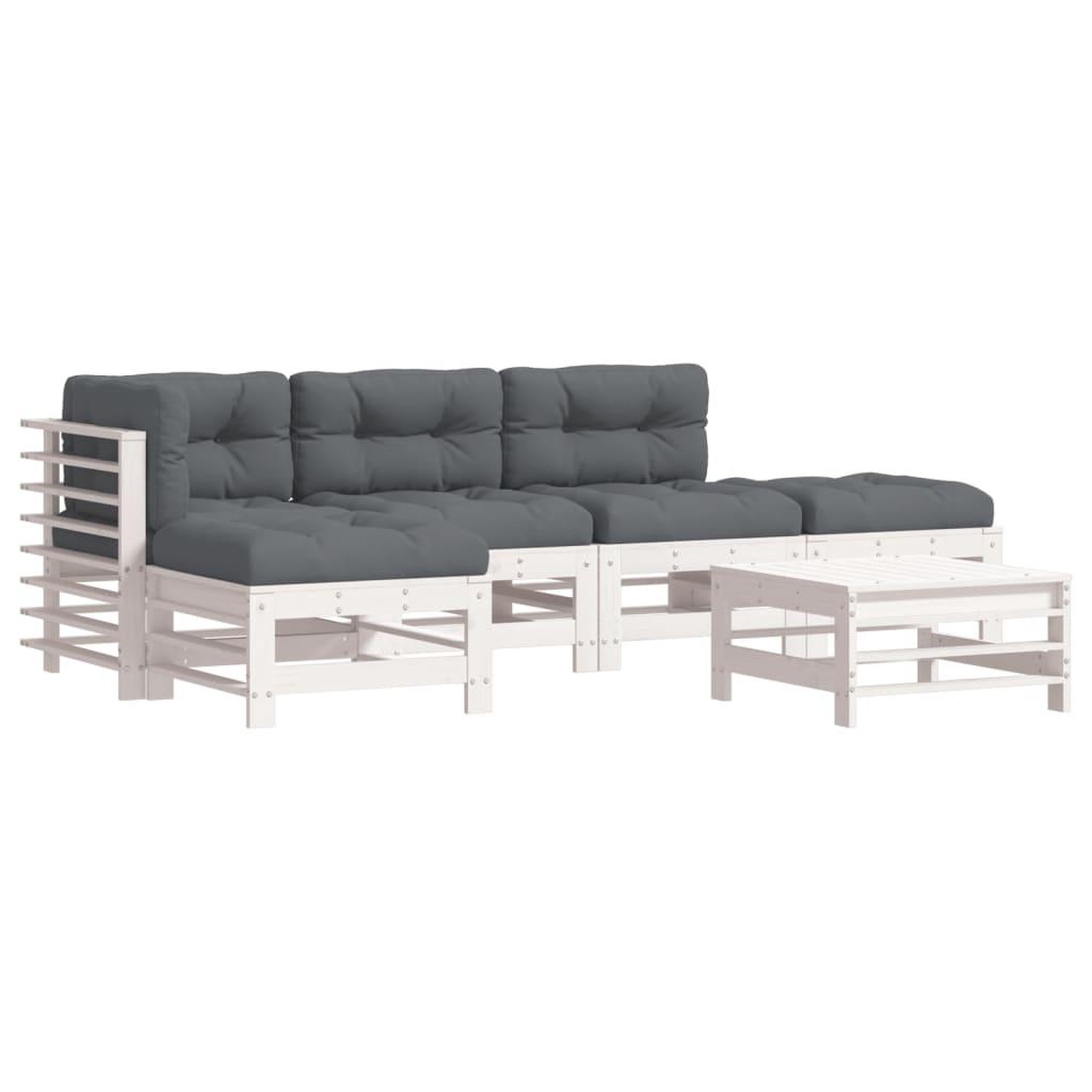 Voir la diapositive 2 : VIDAXL Salon de jardin 6 pcs avec coussins blanc bois massif