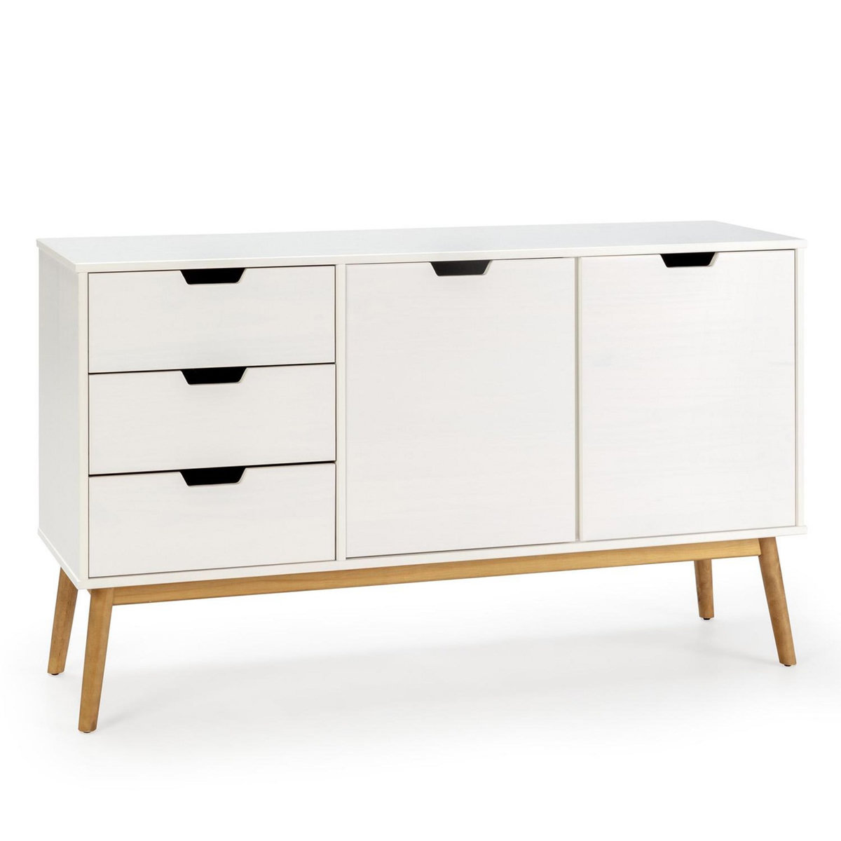 VS VENTA-STOCK Buffet Baku 3 tiroir y 2 porte blanc, pin massif, longueur 140 cm