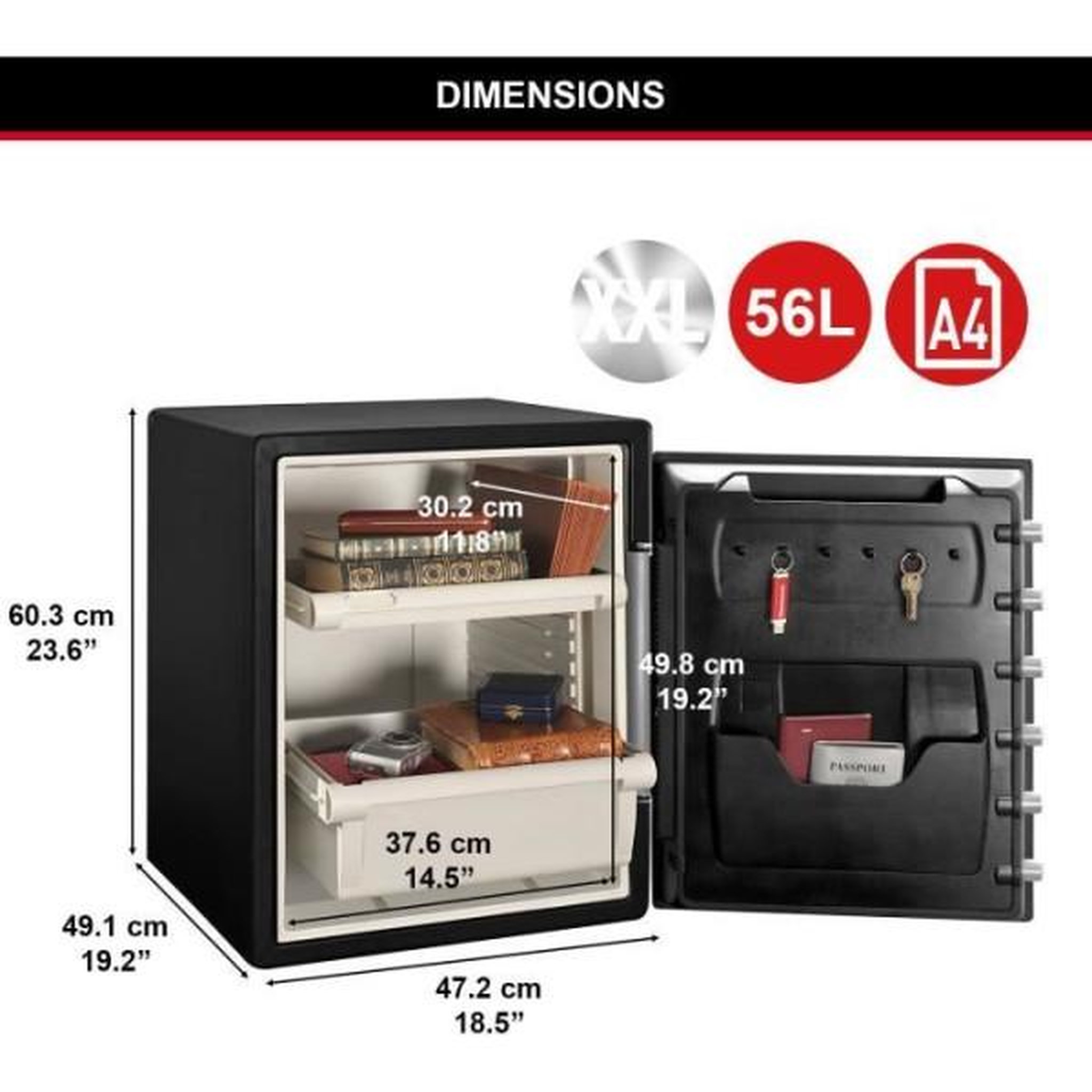 Voir la diapositive 5 : Master lock Master lock coffre-fort ignifugé et résistant a l'eau (code tactile + alarme) 56,5 l