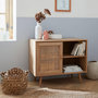 Voir la diapositive 2 : SWEEEK Meuble de rangement en cannage 80x39x65.8cm  Bohème - Naturel -  2 niveaux - 1 porte -  pieds scandinaves. buffet bas