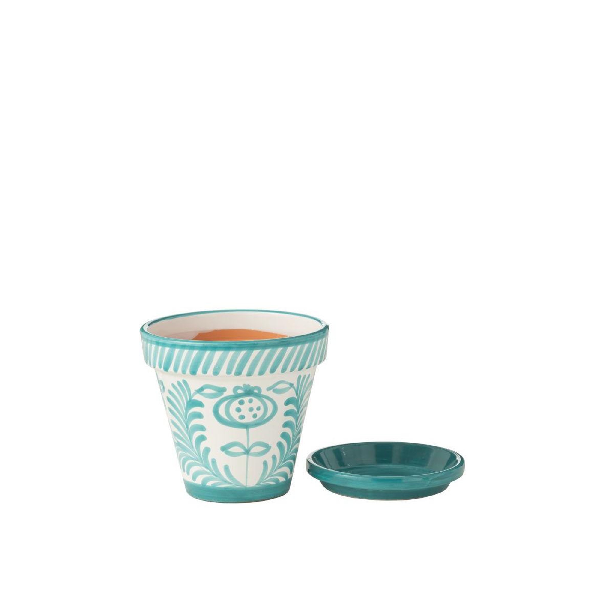 Voir la diapositive 2 : J-LINE Pot Avec Soucoupe en Céramique  Granada  27cm Bleu Aqua