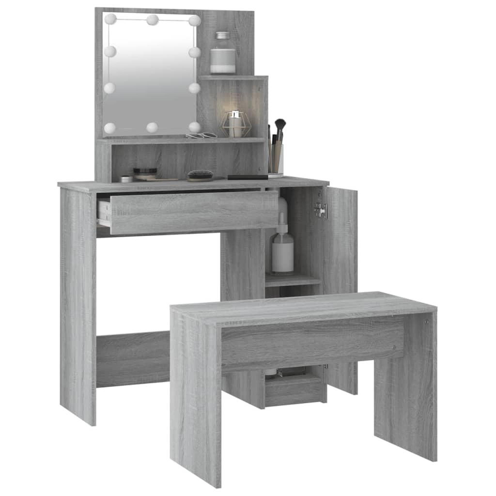 Voir la diapositive 5 : VIDAXL Ensemble de coiffeuse avec LED Sonoma gris Bois d'ingenierie