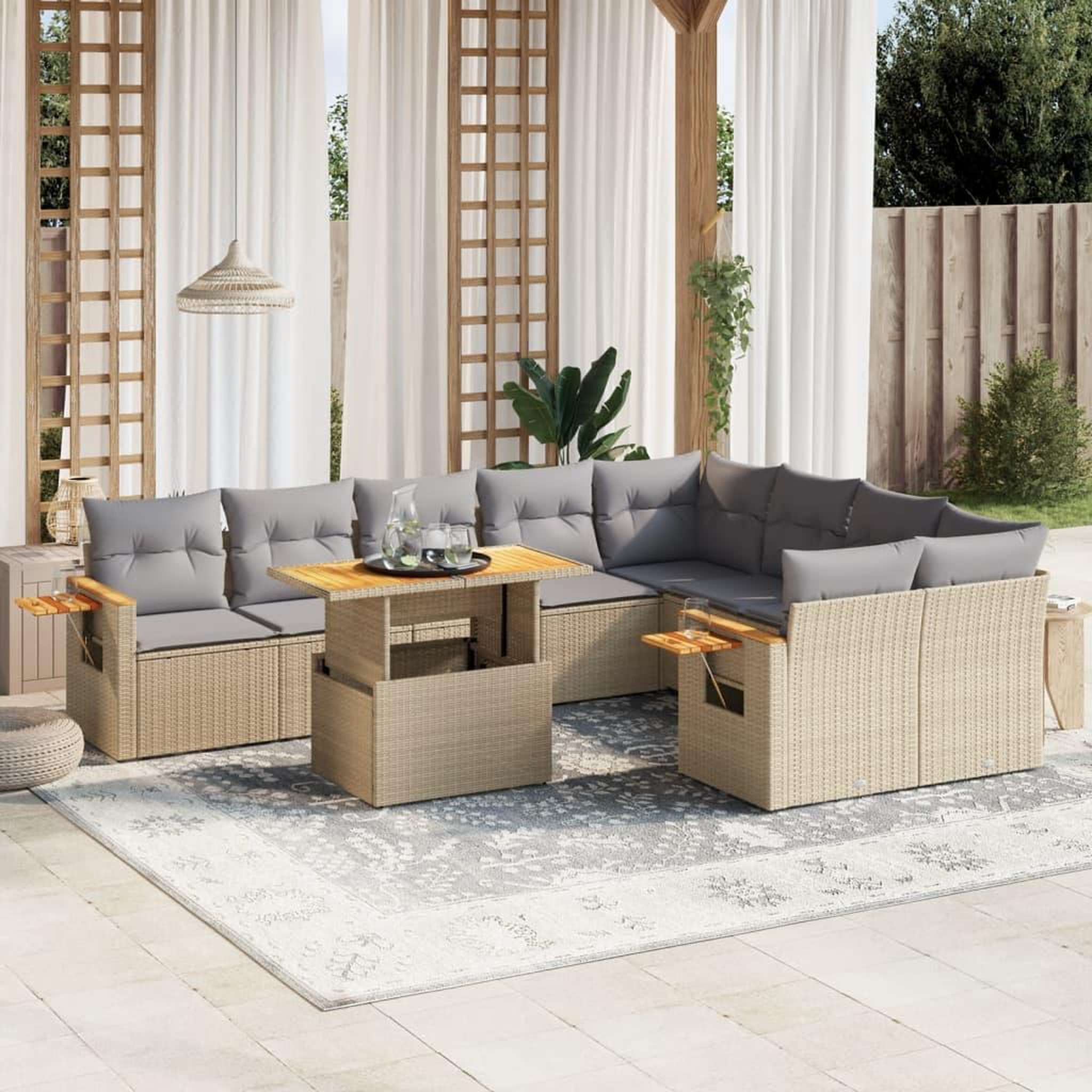 VIDAXL Salon de jardin avec coussins 10 pcs beige resine tressee