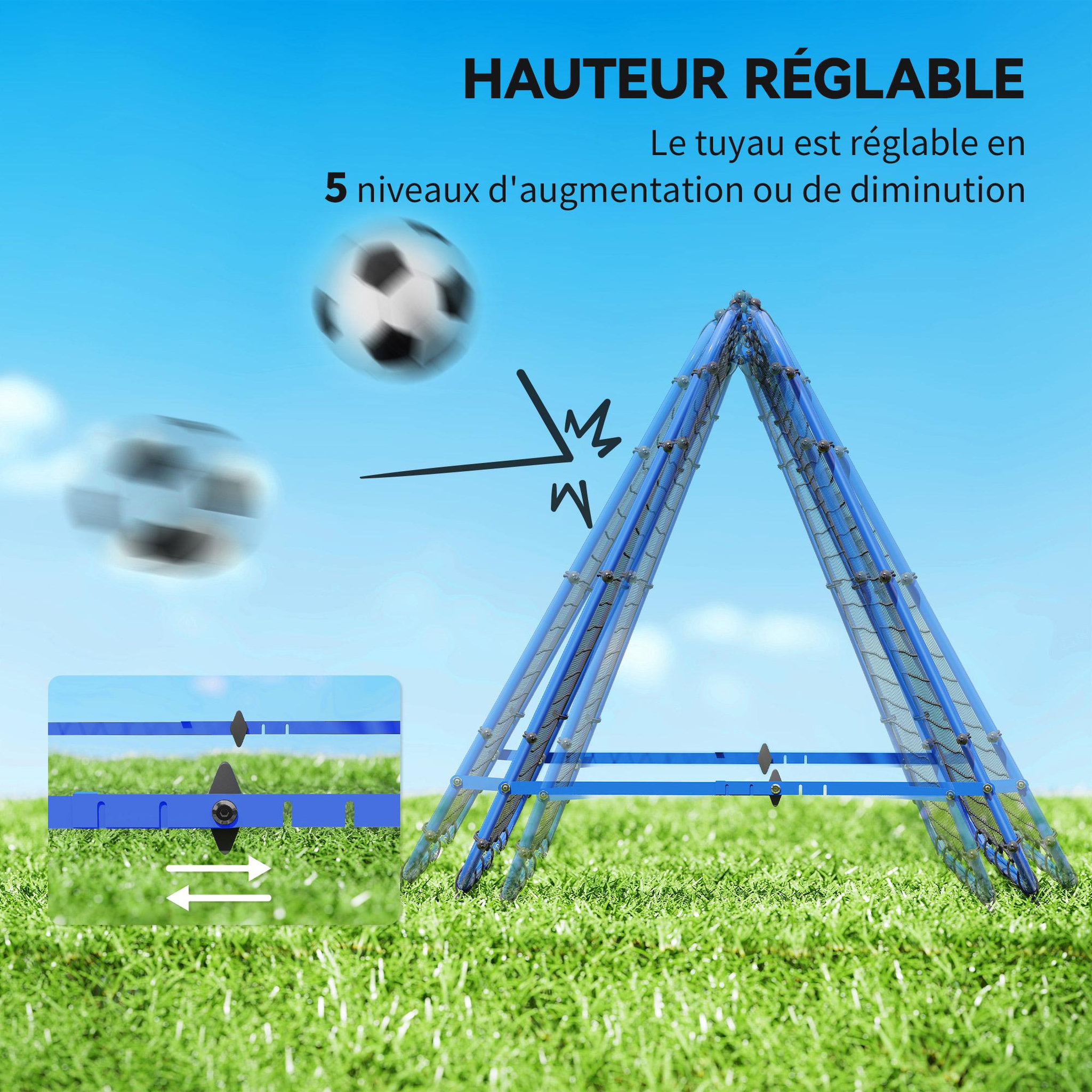 Voir la diapositive 4 : HOMCOM Filet de rebond double face pliable réglable 91 x 91 cm - rebondisseur football - acier pe bleu