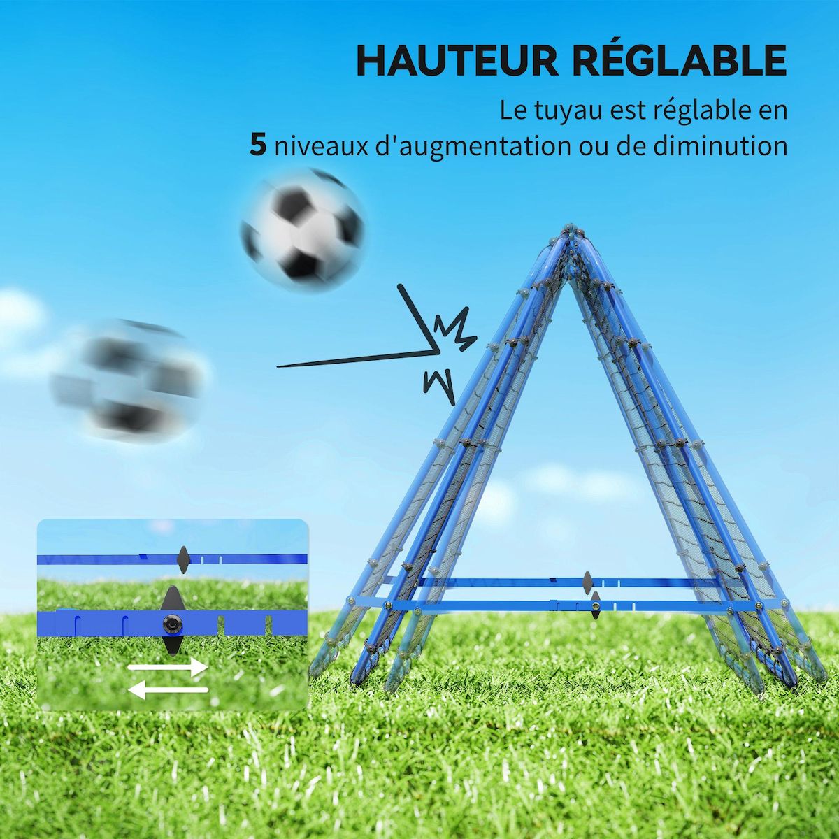 HOMCOM Filet de rebond double face pliable réglable 91 x 91 cm - rebondisseur football - acier PE bleu