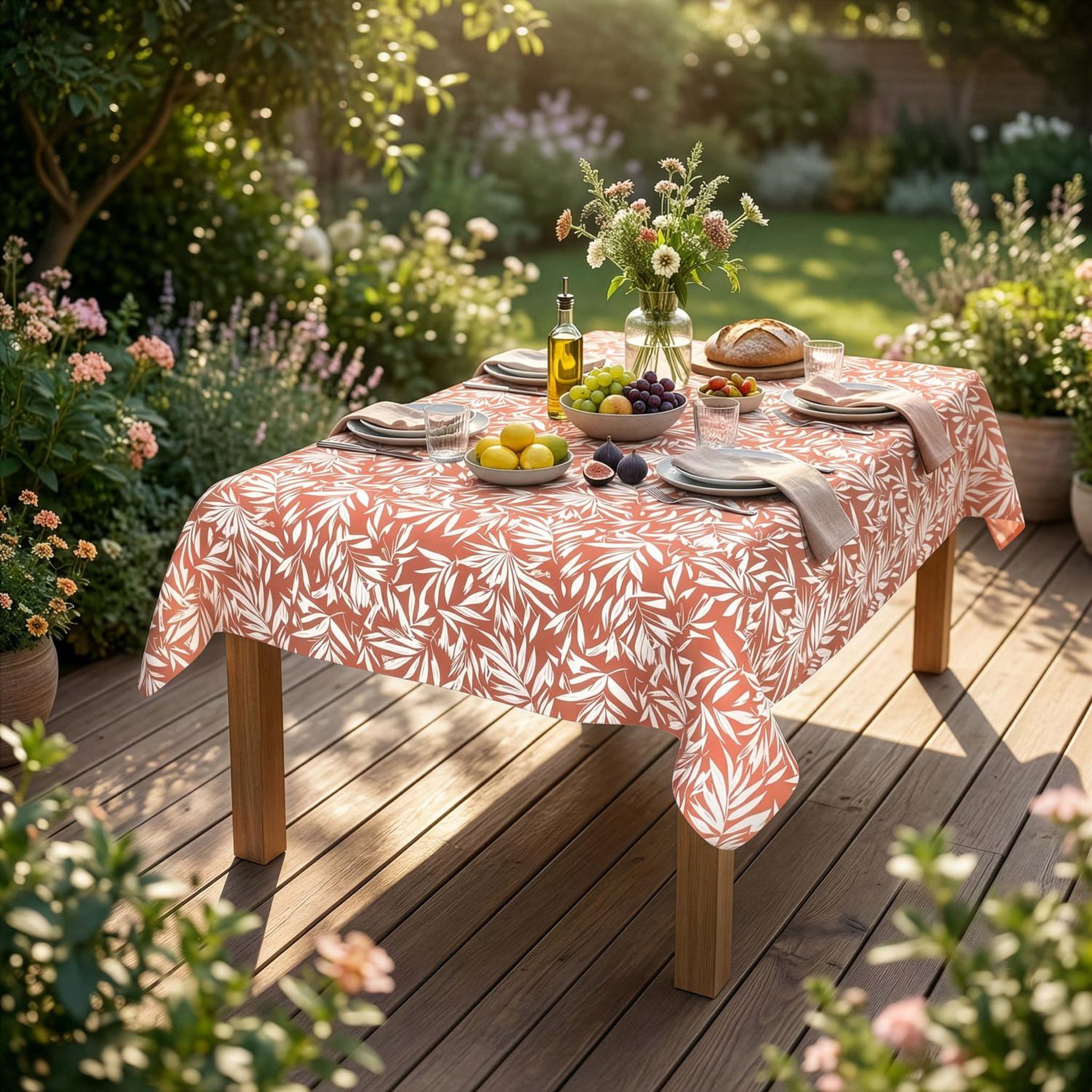 Voir la diapositive 2 : SOLEIL D'OCRE Nappe imprimée anti-tâches FLOREA, par Soleil d'Ocre