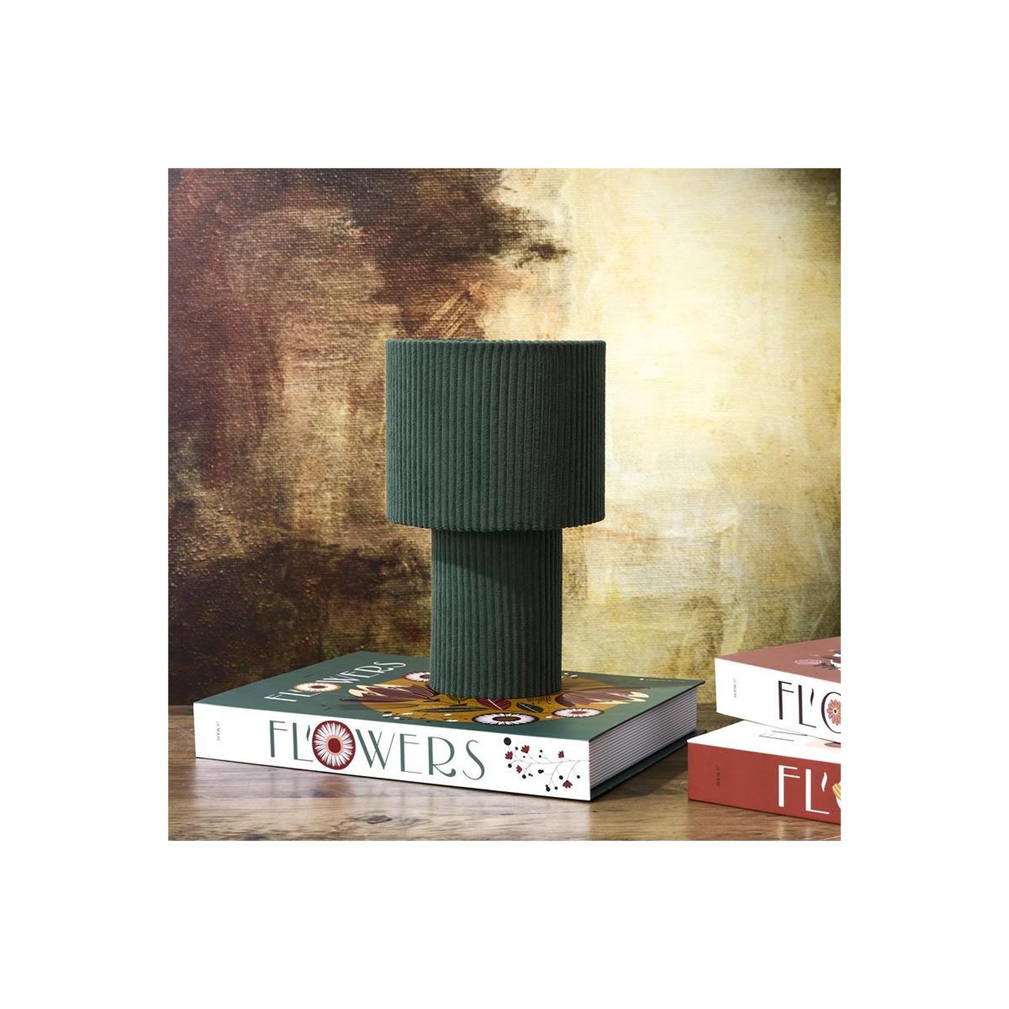 Voir la diapositive 2 : The Home Deco Factory Lampe à Poser en Velours  Côtelé  28cm Vert