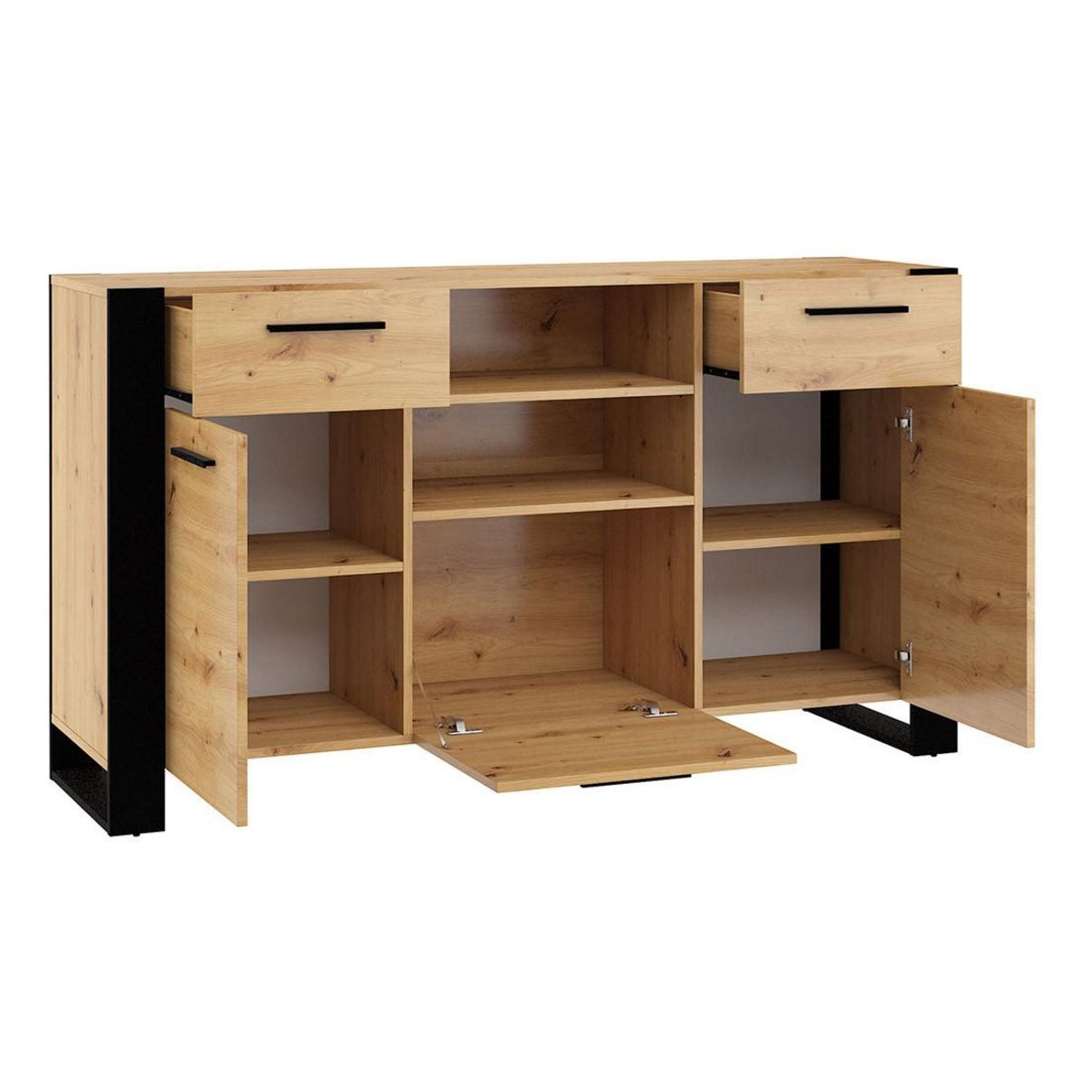 BEST MOBILIER Donnely - buffet bas - effet bois et noir - 155 cm