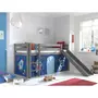 Vipack Lit Enfant Surélevé Avec Toboggan Pino 90x200cm Gris + Rideau de lit Space