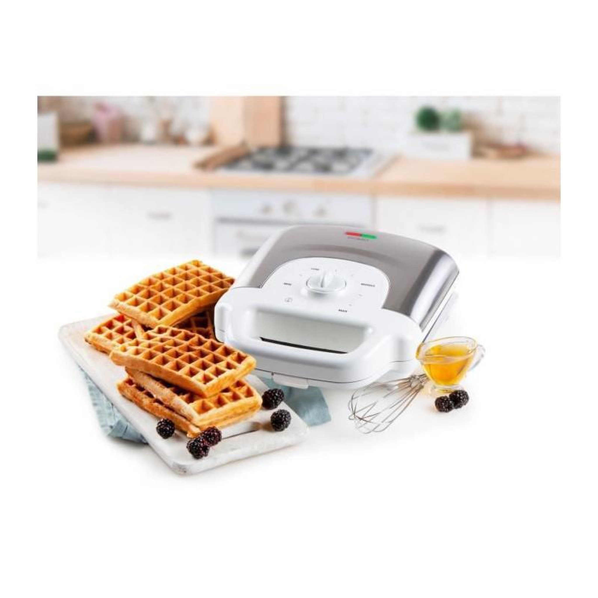 Voir la diapositive 6 : Domo DOMO DO9222W - Gaufrier - 900W - 4x7 cm - Revetement anti-adhesif - Thermostat reglable - Safety lock