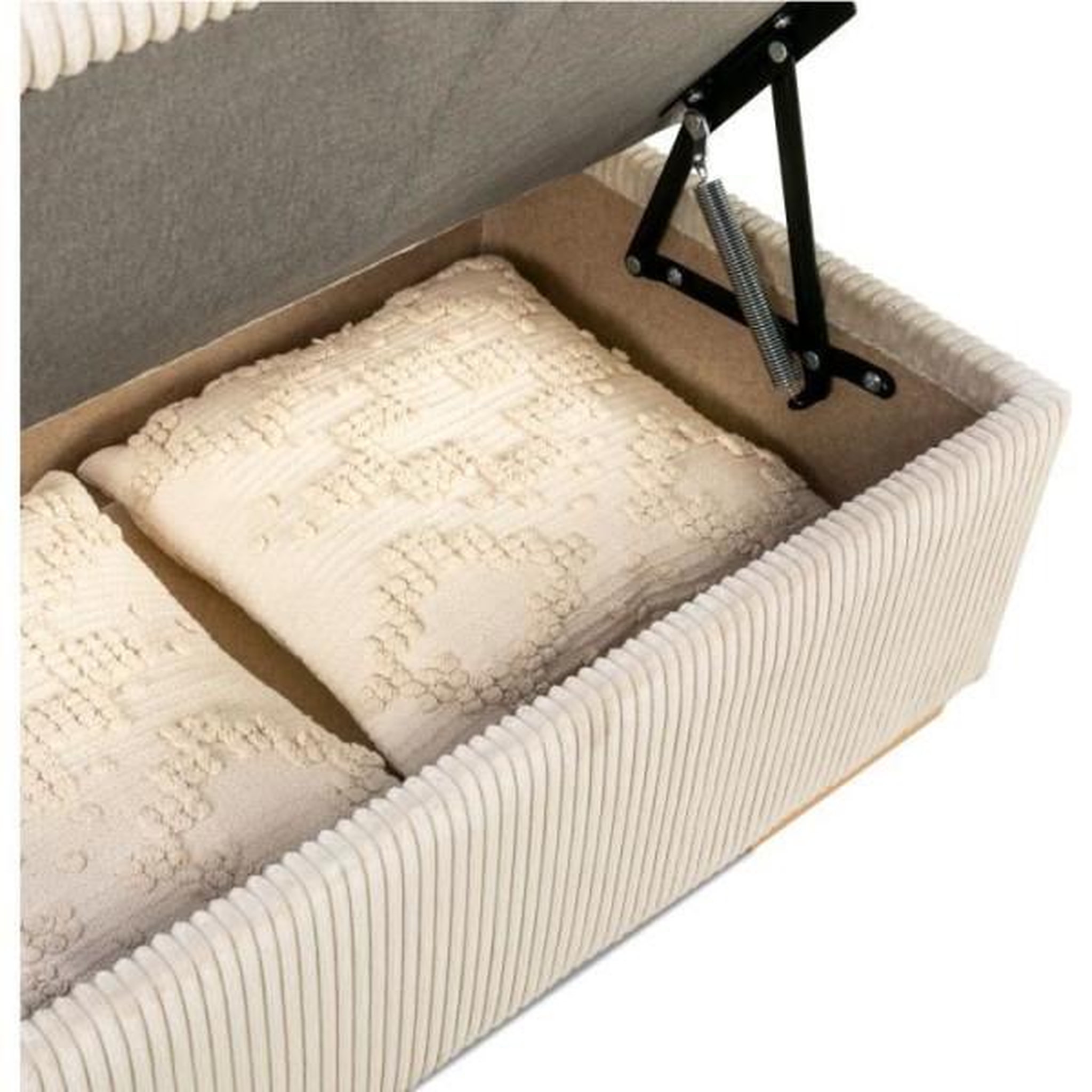 Voir la diapositive 6 : Canapé d'angle convertible réversible 5 places DAYTONA - Velours côtelé beige - Coffre de rangement - L 260 x H 94 x P 216 c