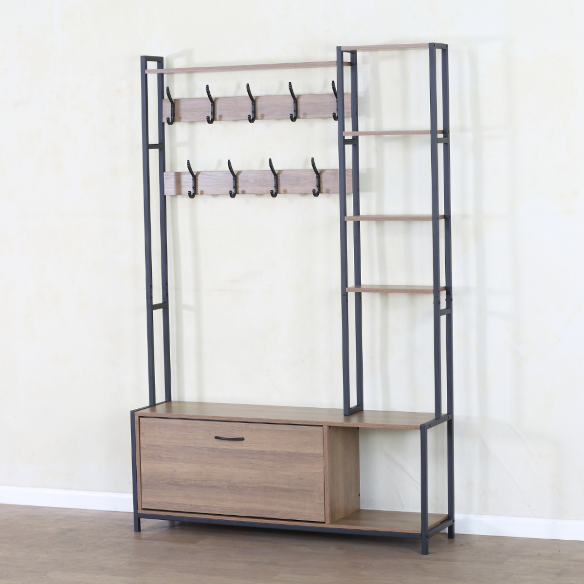 CONCEPT USINE Meuble d'entrée 182x120cm noyer et noir MANTI