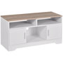 Voir la diapositive 1 : HOMCOM Meuble TV Banc TV en Bois Grand Espace de Rangement avec 2 Compartiments Ouverts 2 Armoires à Porte Une Armoire Ouverte 105 x 40 x 52 cm Blanc