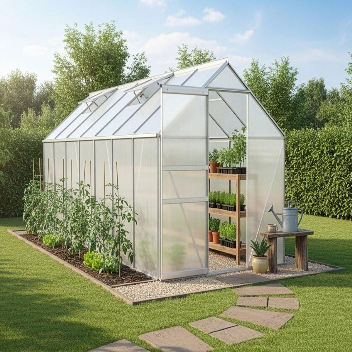 Habitat et Jardin Serre jardin en polycarbonate 430 x 190 x 195 cm  Basilic  - 8,17 m² - Gris
