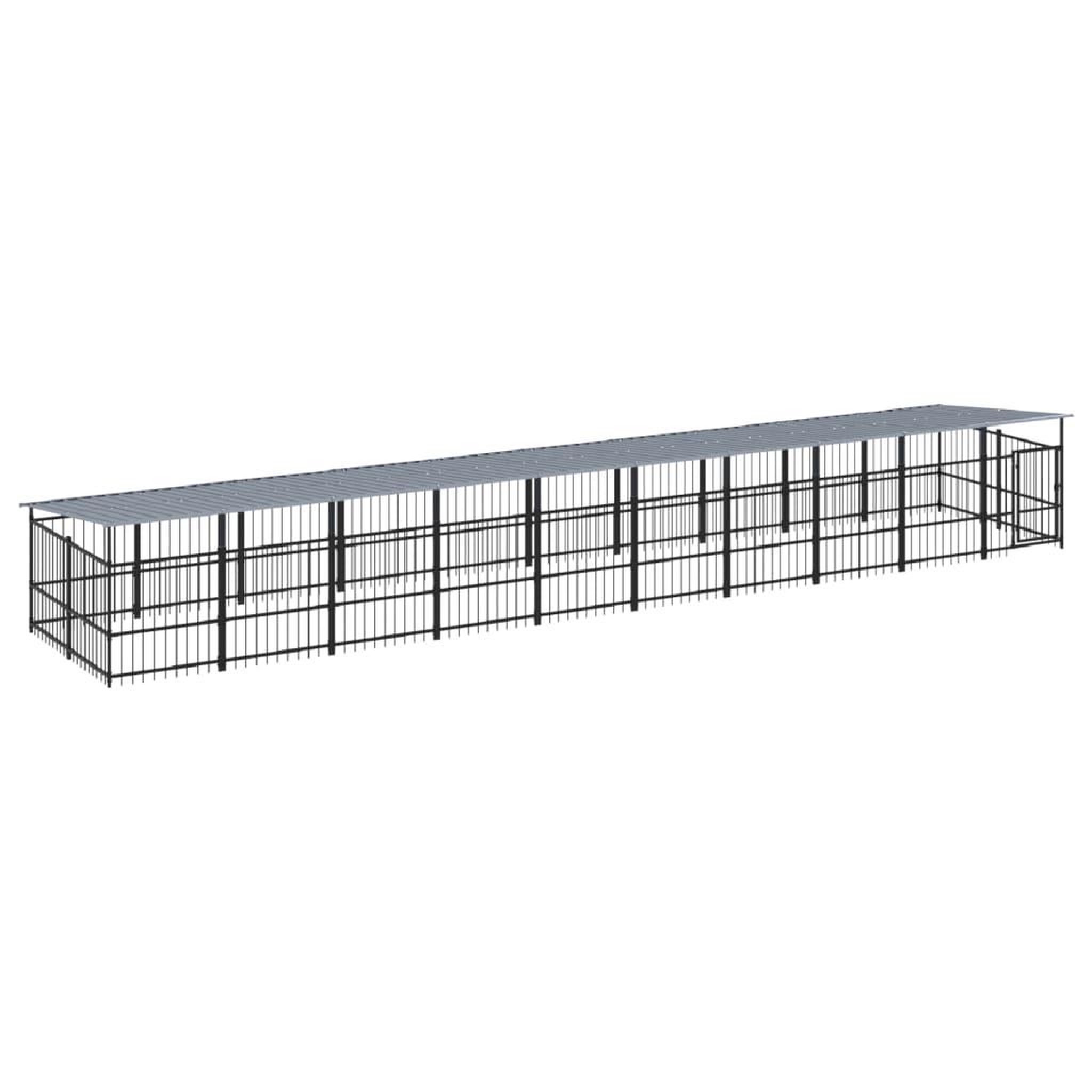 Voir la diapositive 2 : VIDAXL Chenil d'exterieur avec toit pour chiens Acier 18,77 m²