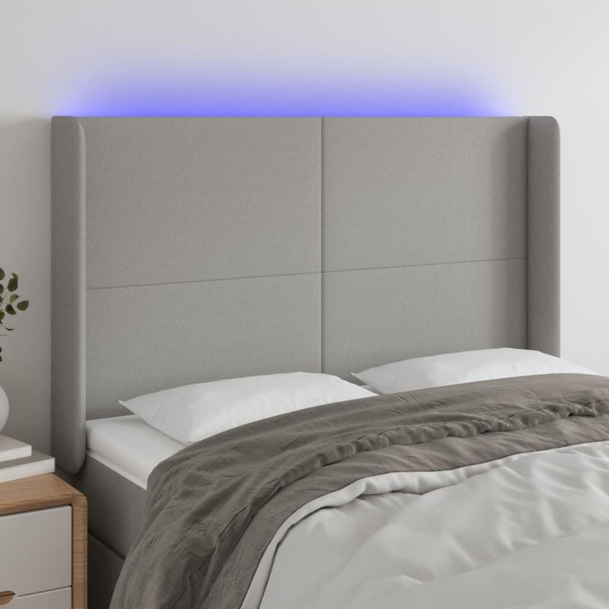 VIDAXL Tete de lit a LED Gris clair 147x16x118/128 cm Tissu