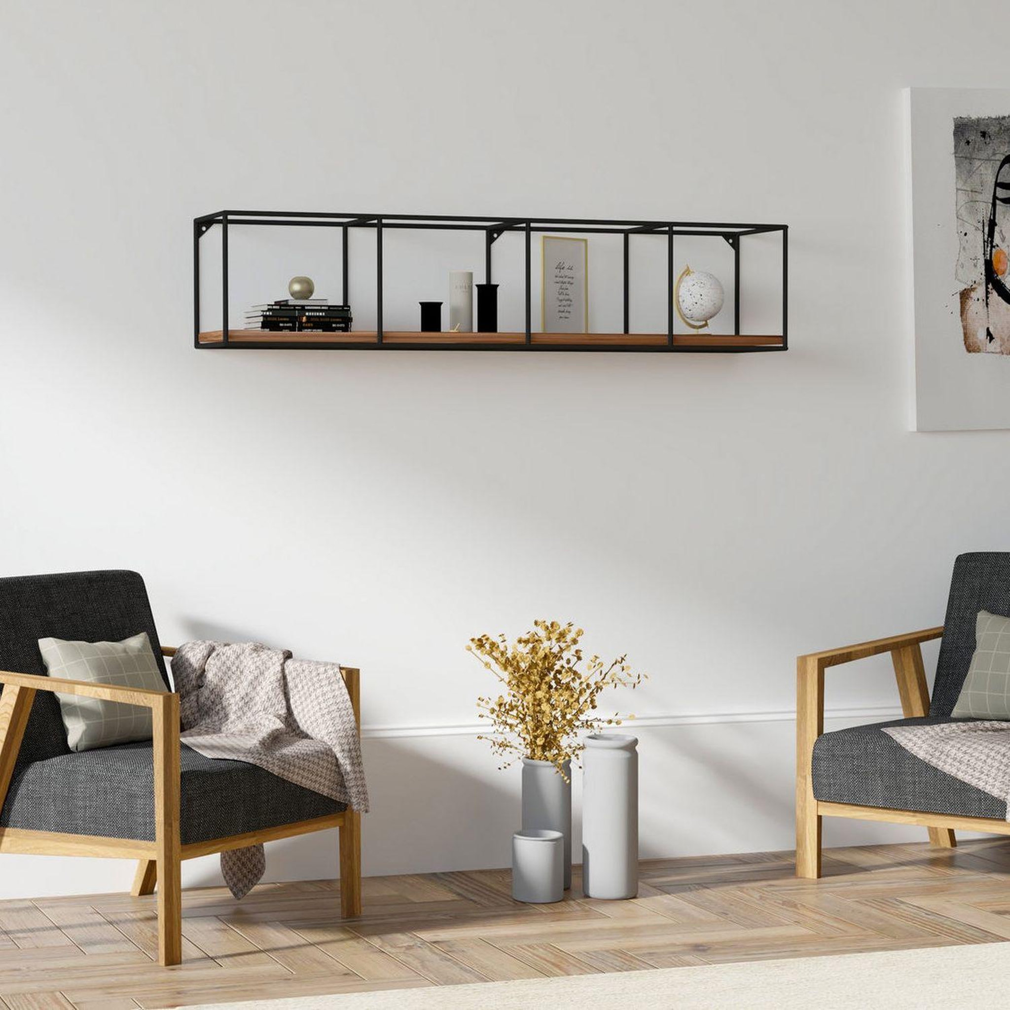 Voir la diapositive 5 : TOILINUX Etagère murale design industriel Miray - L. 120 x H. 30 cm - Noir