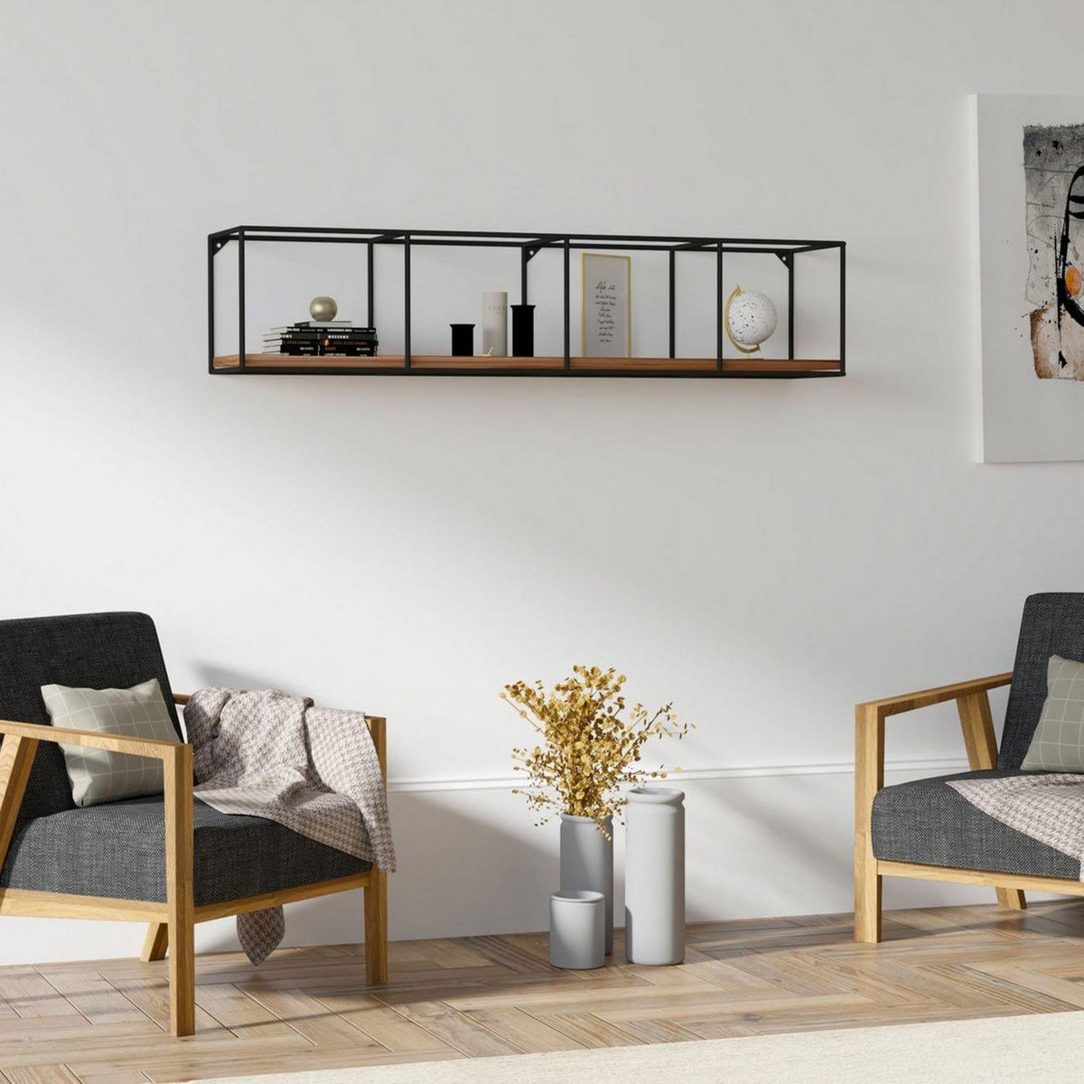 TOILINUX Etagère murale design industriel Miray - L. 120 x H. 30 cm - Noir