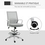 HOMCOM Fauteuil de bureau chaise de bureau assise haute réglable dim. 64L x 59l x 104-124H cm pivotant 360° maille respirante gris