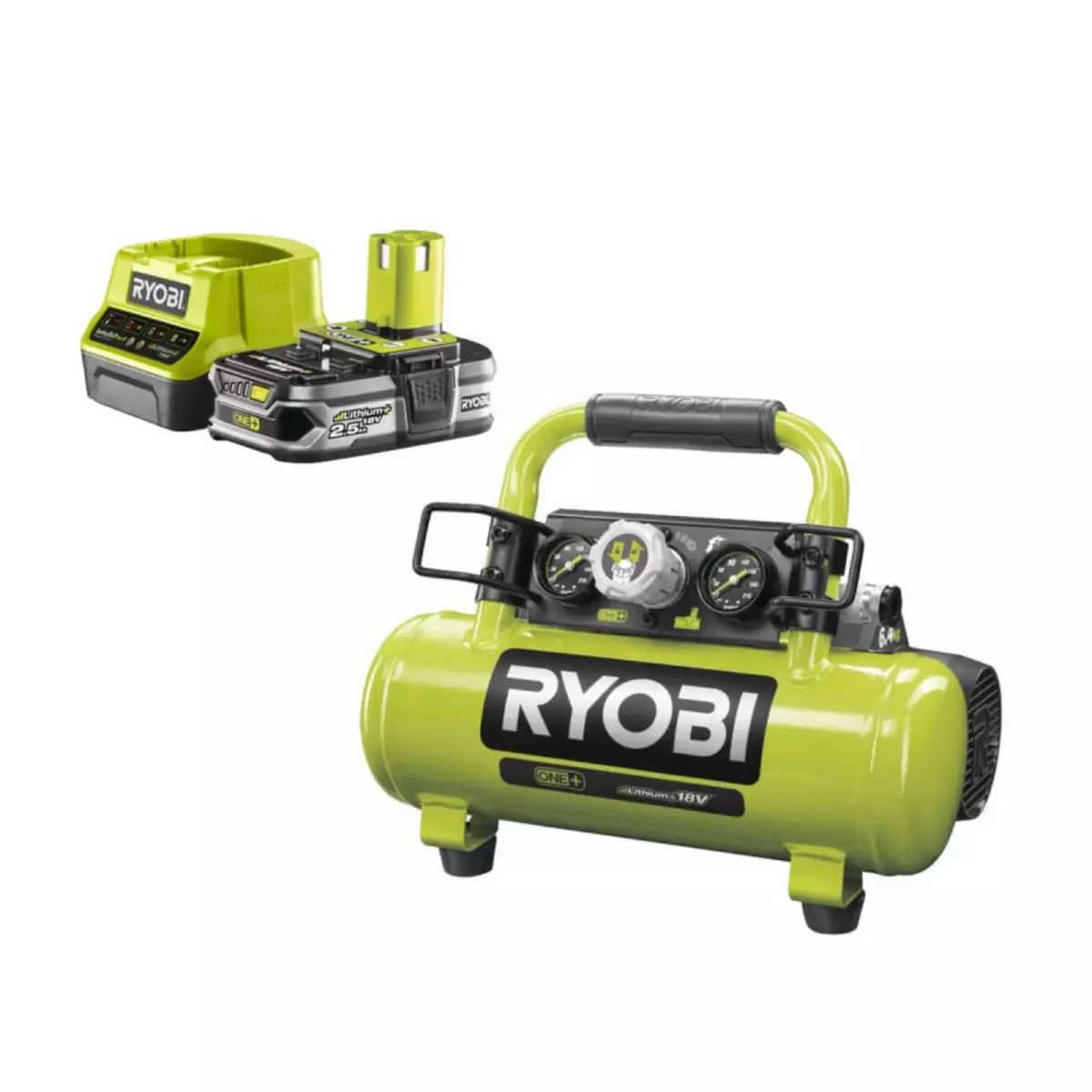Ryobi Pack RYOBI Compresseur à cuve 18V One Plus - 4L R18AC-0 - 1 Batterie 2.5Ah - 1 Chargeur rapide RC18
