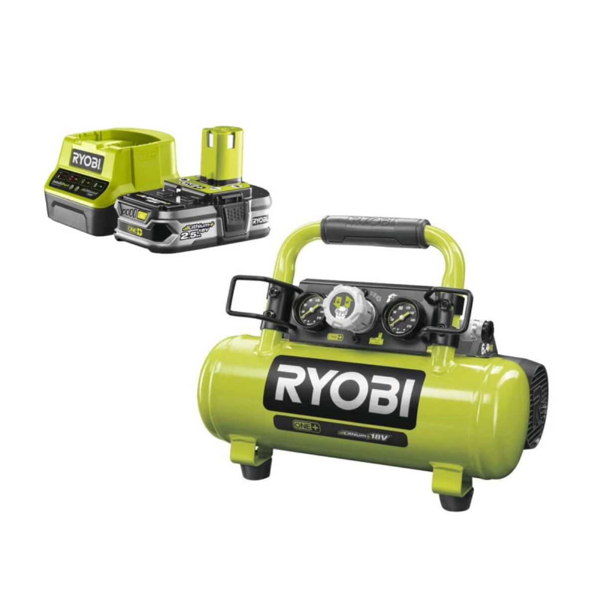 Ryobi Pack RYOBI Compresseur à cuve 18V One Plus - 4L R18AC-0 - 1 Batterie 2.5Ah - 1 Chargeur rapide RC18