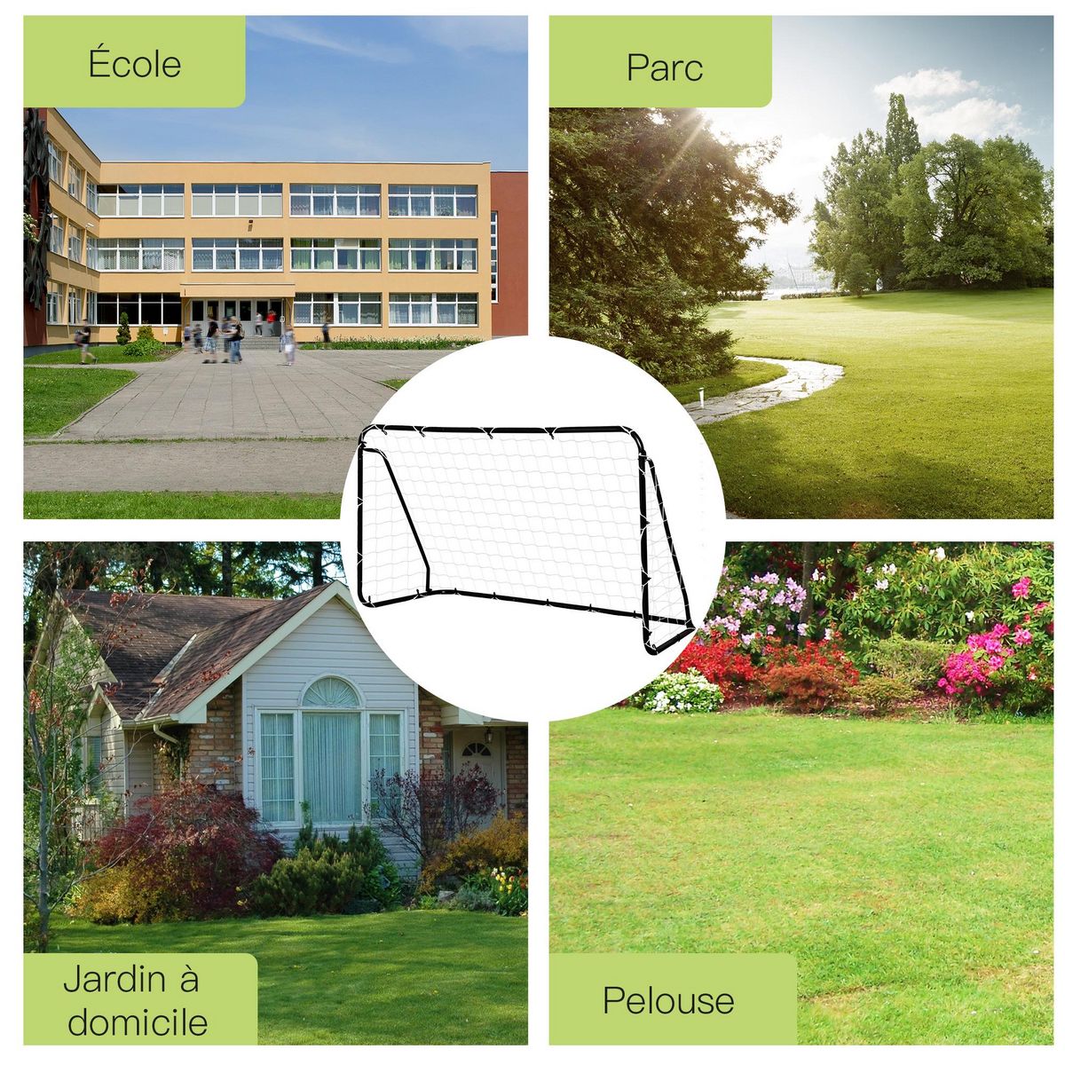 HOMCOM But de football - cage de foot - but futsal dim. 203L x 81l x 120H cm - châssis métal époxy filet polyester - piquets inclus - noir